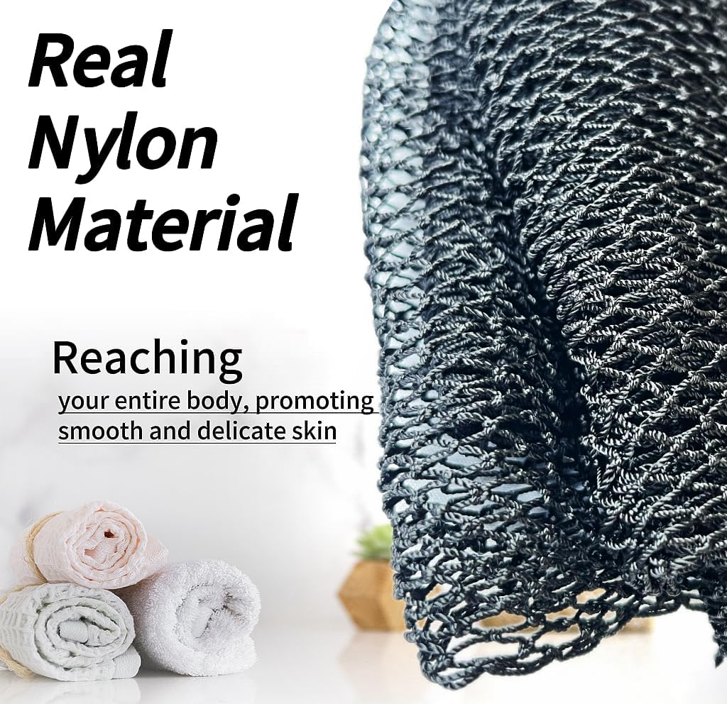 African Net Sponge Authentic, African Exfoliating Sponge Real African Net Black Owned, African Bath Sponge Back Scrubber, Body Exfoliator Shower Bath Accessories (Black)