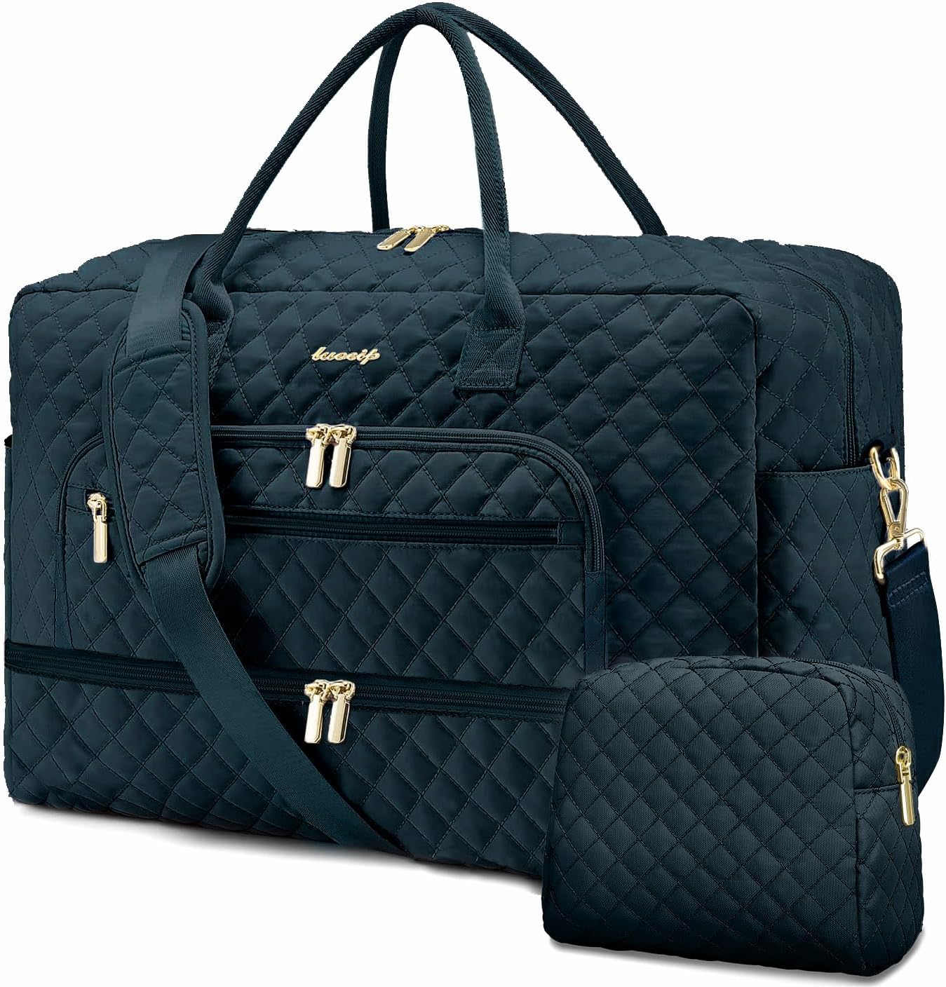 LUOCIP Large Women Travel Duffle Bag, Carry on Bag with Wet Toiletry Pocket for Overnight, Weekend, Yoga, Gym, Business Trips, Sport and Hospital, Black