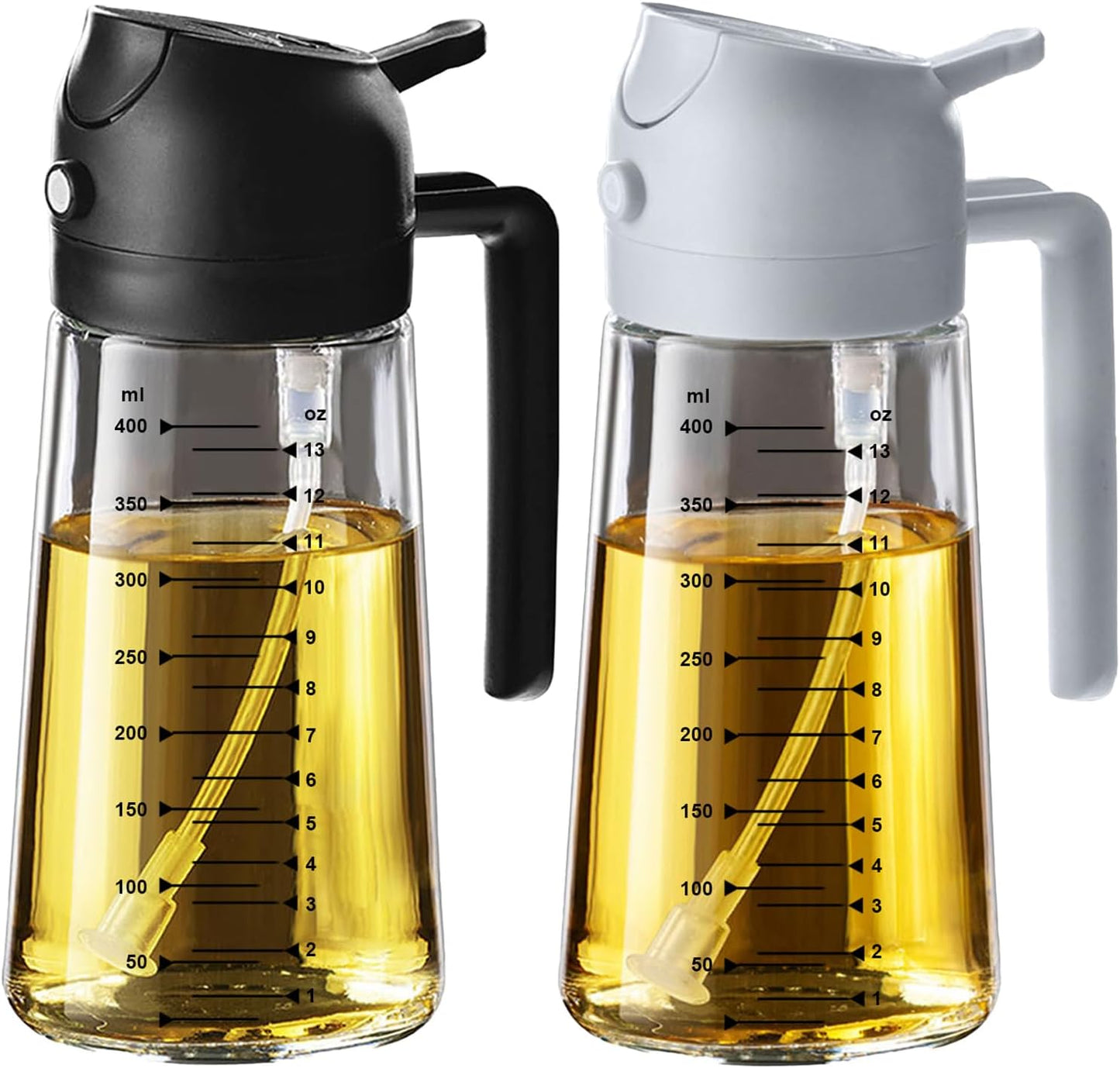 TrendPlain 16oz/470ml Glass Olive Oil Sprayer for Cooking – 2 in 1 Olive Oil Dispenser Bottle for Kitchen Gadgets and Air Fryer Accessories, Salad, BBQ - Black