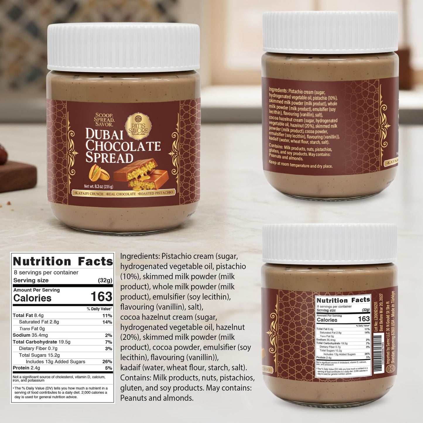 Dubai Chocolate Spread with Kataifi Pistachio Cream - 8.3oz - Luxurious Middle Eastern Chocolate Delight