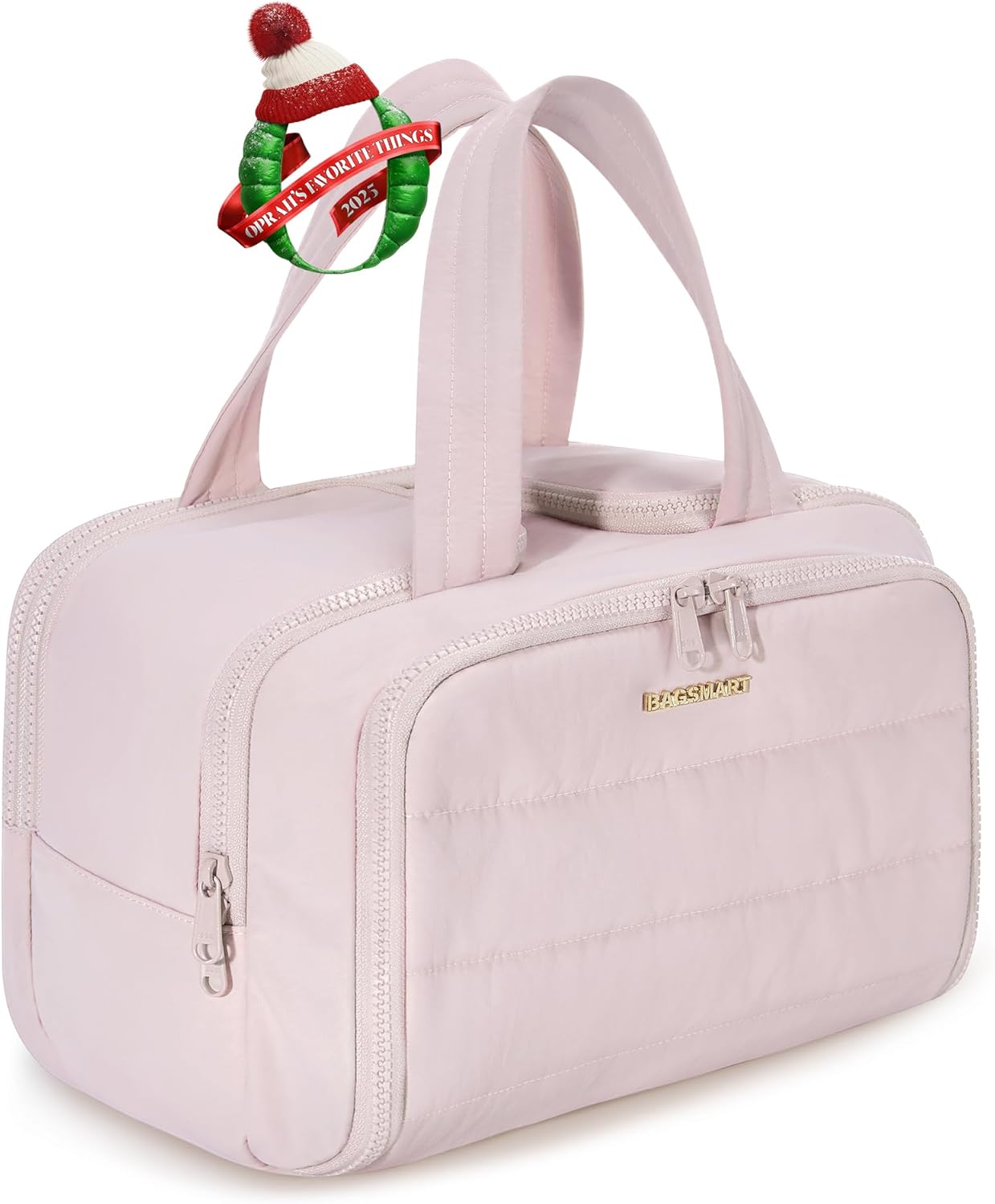 BAGSMART Travel Toiletry Bag, Lightweight Large Wide-open Travel Bag for Women, Puffy Cosmetic Makeup Bag Organizer with Handle for Accessories,Essentials, Toiletries, Black