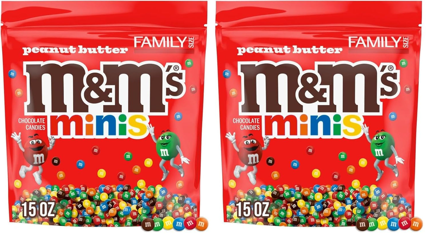 M&M'S MINIS Peanut Butter Milk Chocolate Summer Candy Bulk Summer Snacks, Family Size, 8.6 Oz Resealable Bag