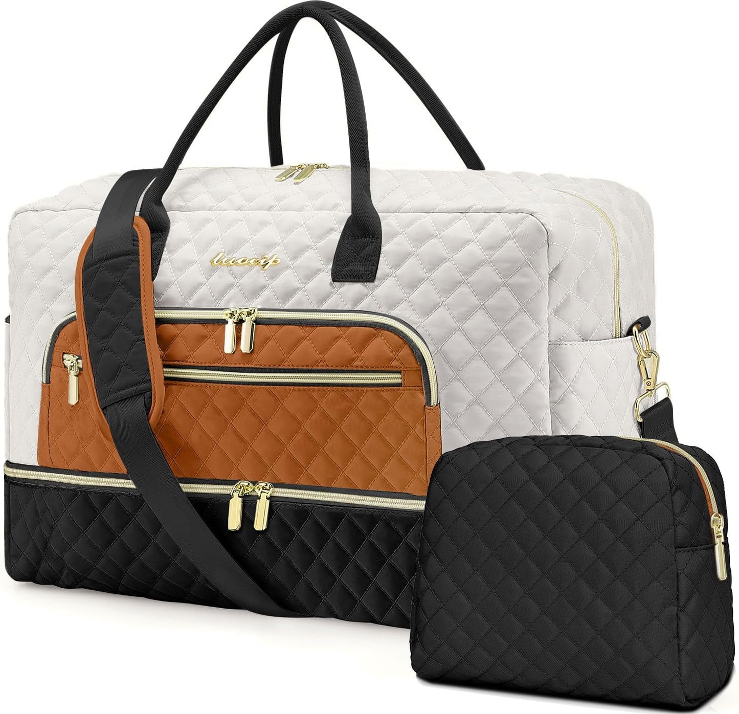 LUOCIP Large Women Travel Duffle Bag, Carry on Bag with Wet Toiletry Pocket for Overnight, Weekend, Yoga, Gym, Business Trips, Sport and Hospital, Black