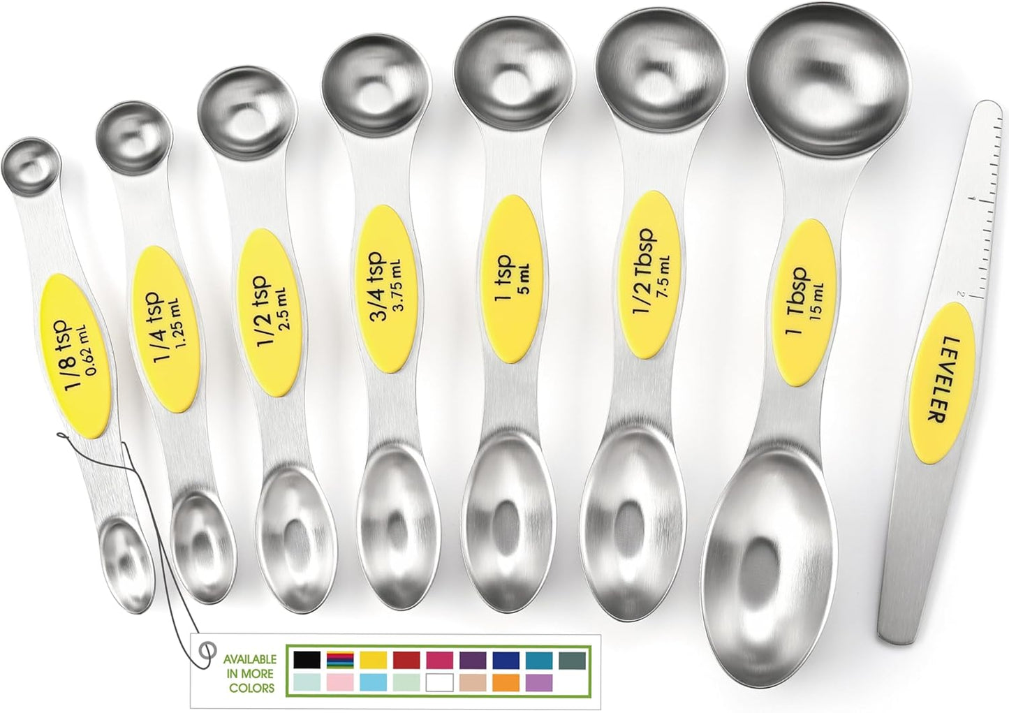 Spring Chef Stainless Steel Magnetic Measuring Spoons Set with Strong N45 Magnets, Heavy Duty Metal Kitchen Gadgets for Baking & Cooking, Fits in Most Kitchen Spice Jars, Set of 8 with Leveler, Black