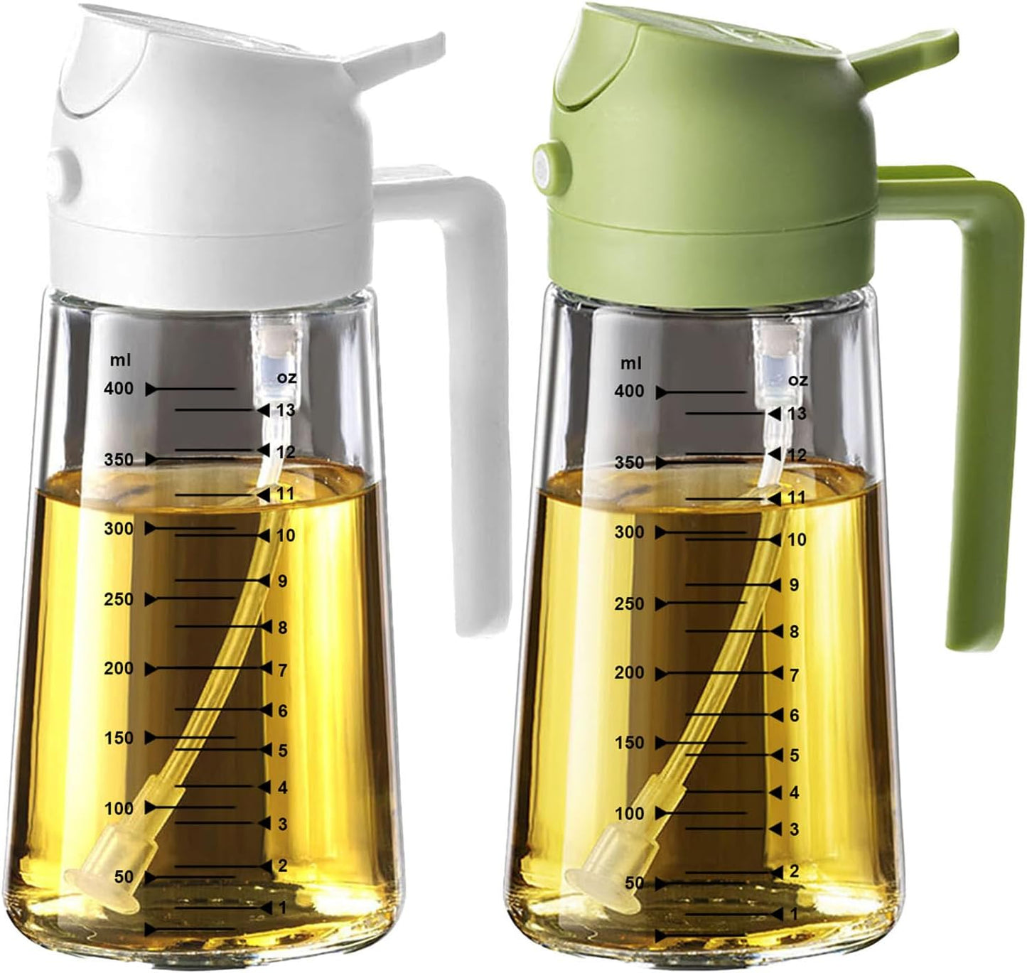 TrendPlain 16oz/470ml Glass Olive Oil Sprayer for Cooking – 2 in 1 Olive Oil Dispenser Bottle for Kitchen Gadgets and Air Fryer Accessories, Salad, BBQ - Black