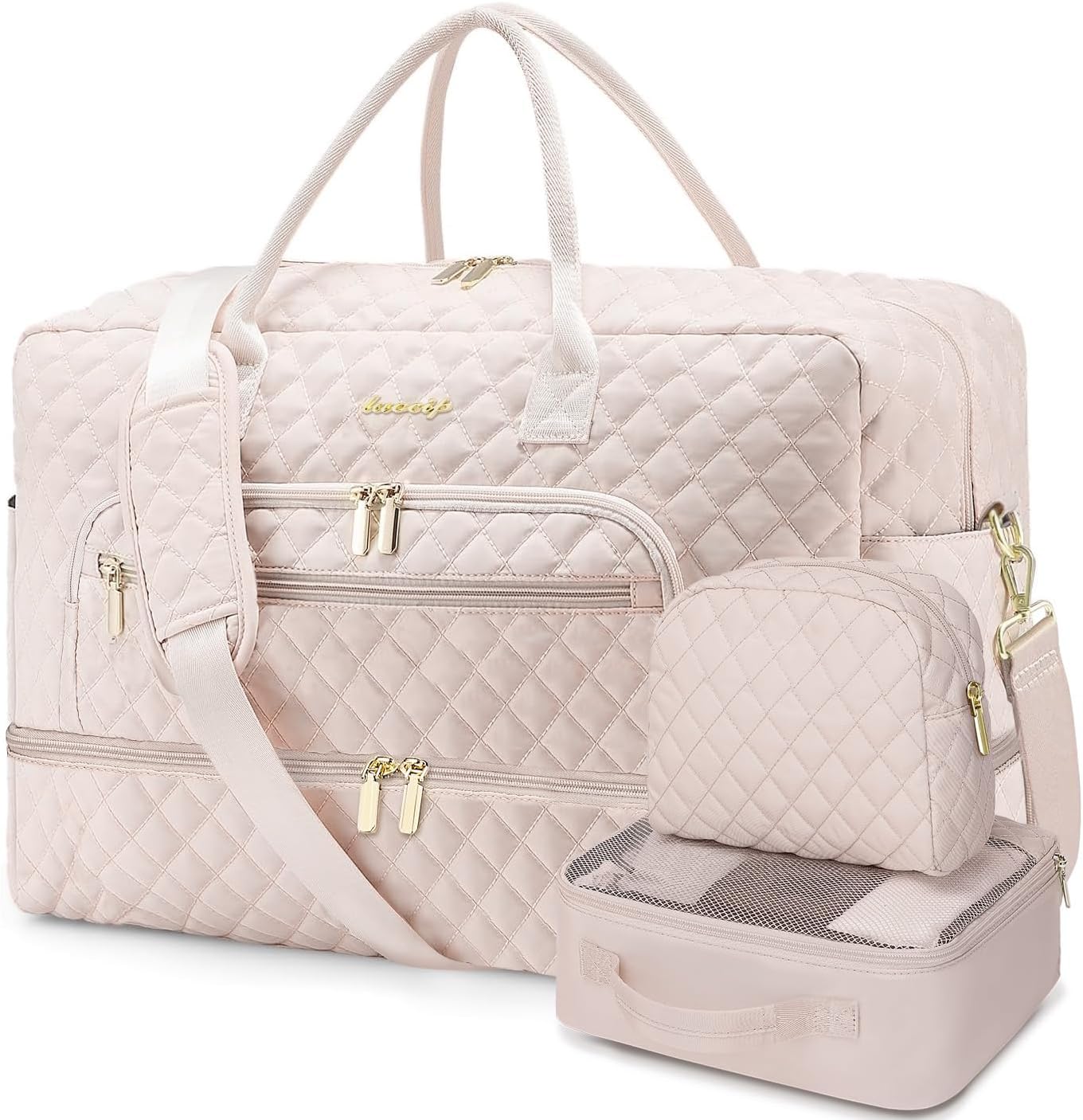 LUOCIP Large Women Travel Duffle Bag, Carry on Bag with Wet Toiletry Pocket for Overnight, Weekend, Yoga, Gym, Business Trips, Sport and Hospital, Black