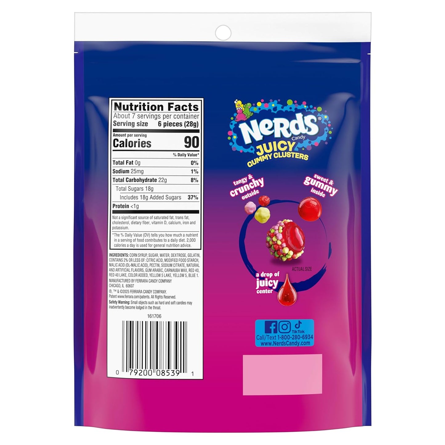 Nerds, Juicy Gummy Clusters, Strawberry Punch, Juicy and Gummy Candy, 1 Stand up Bag, for Snacking and Sharing, 7.2 Ounce