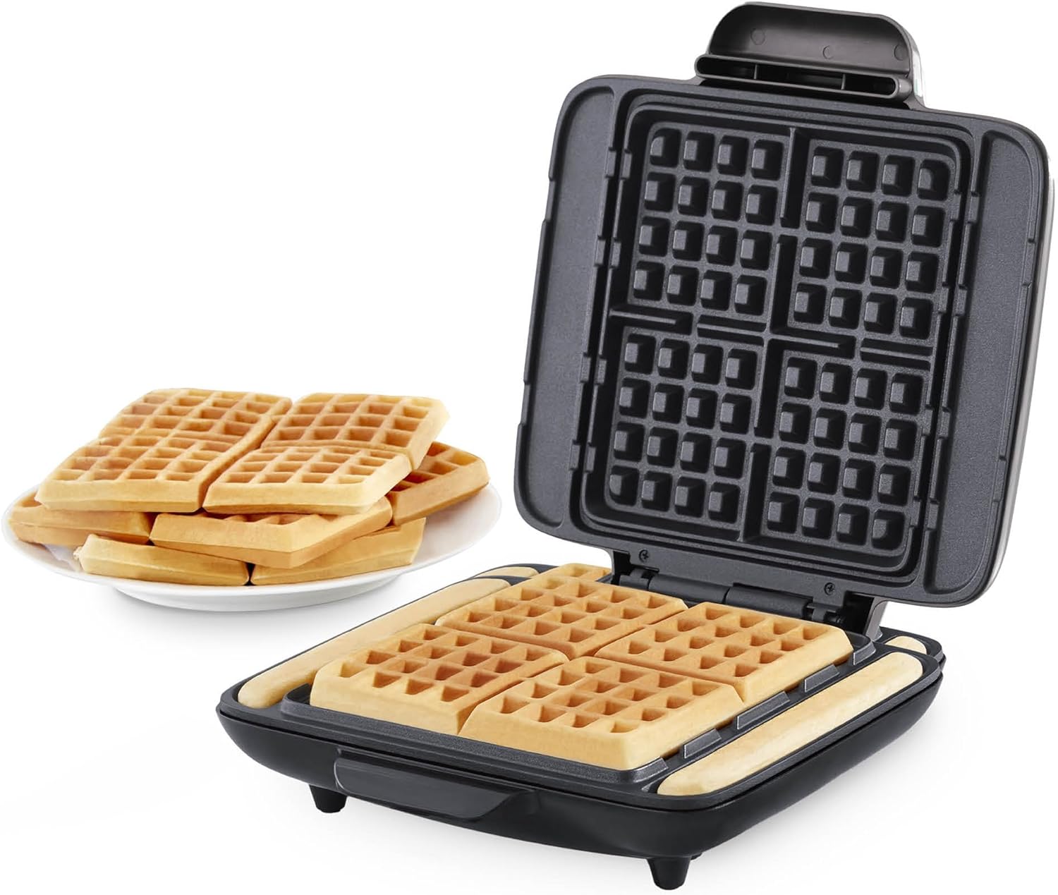 Dash No-Drip Waffle Maker - Quad Waffle Maker for Hassle-Free Breakfasts - Dual Nonstick Heating Plates & Quick Heat-Up System - Easy-Release Surface - Silver