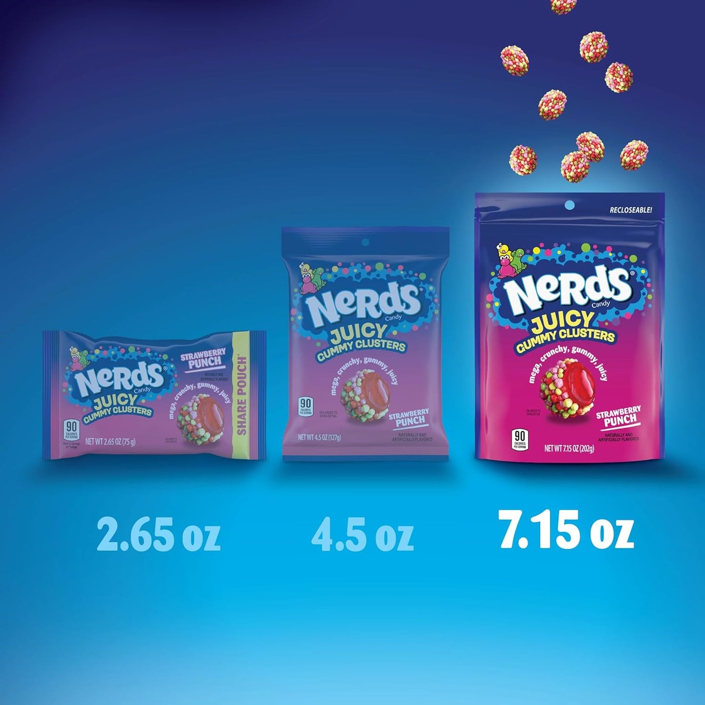 Nerds, Juicy Gummy Clusters, Strawberry Punch, Juicy and Gummy Candy, 1 Stand up Bag, for Snacking and Sharing, 7.2 Ounce