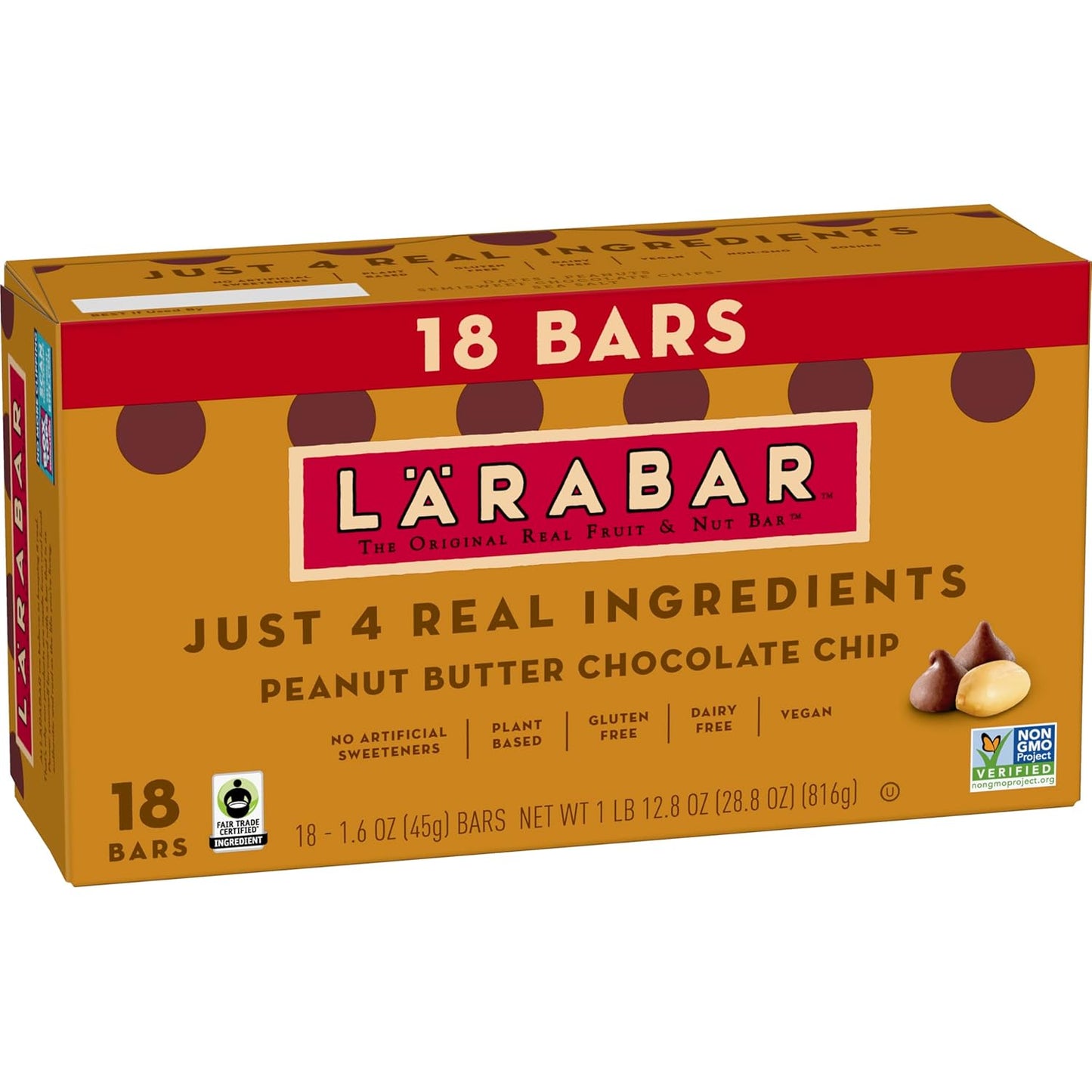 Larabar Peanut Butter Chocolate Chip, Fruit and Nut Bars, Gluten Free and Vegan, 18 Ct, 28.8 oz