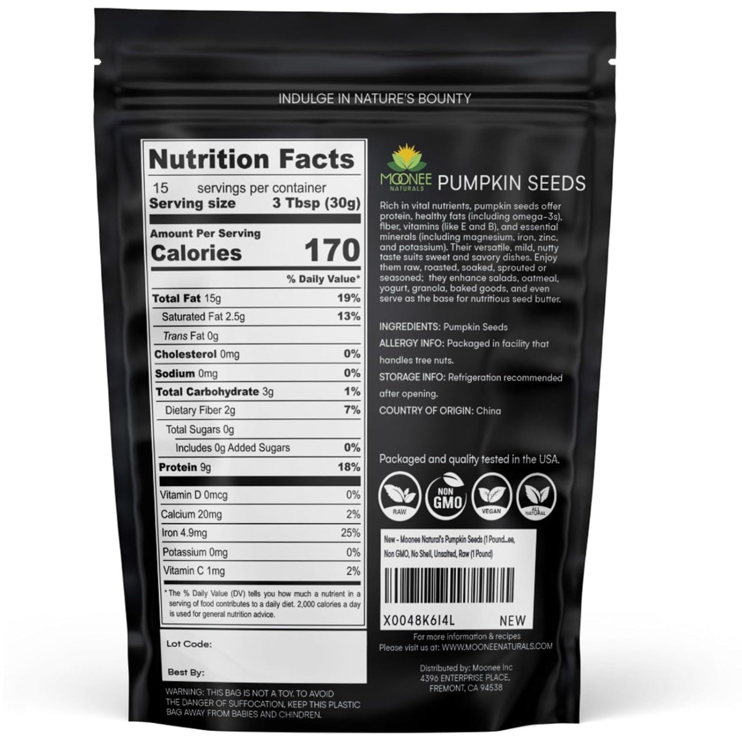Moonee Natural's Pumpkin Seeds (1 Pound), Gluten Free, Non GMO, No Shell, Unsalted, Raw (1 Pound)