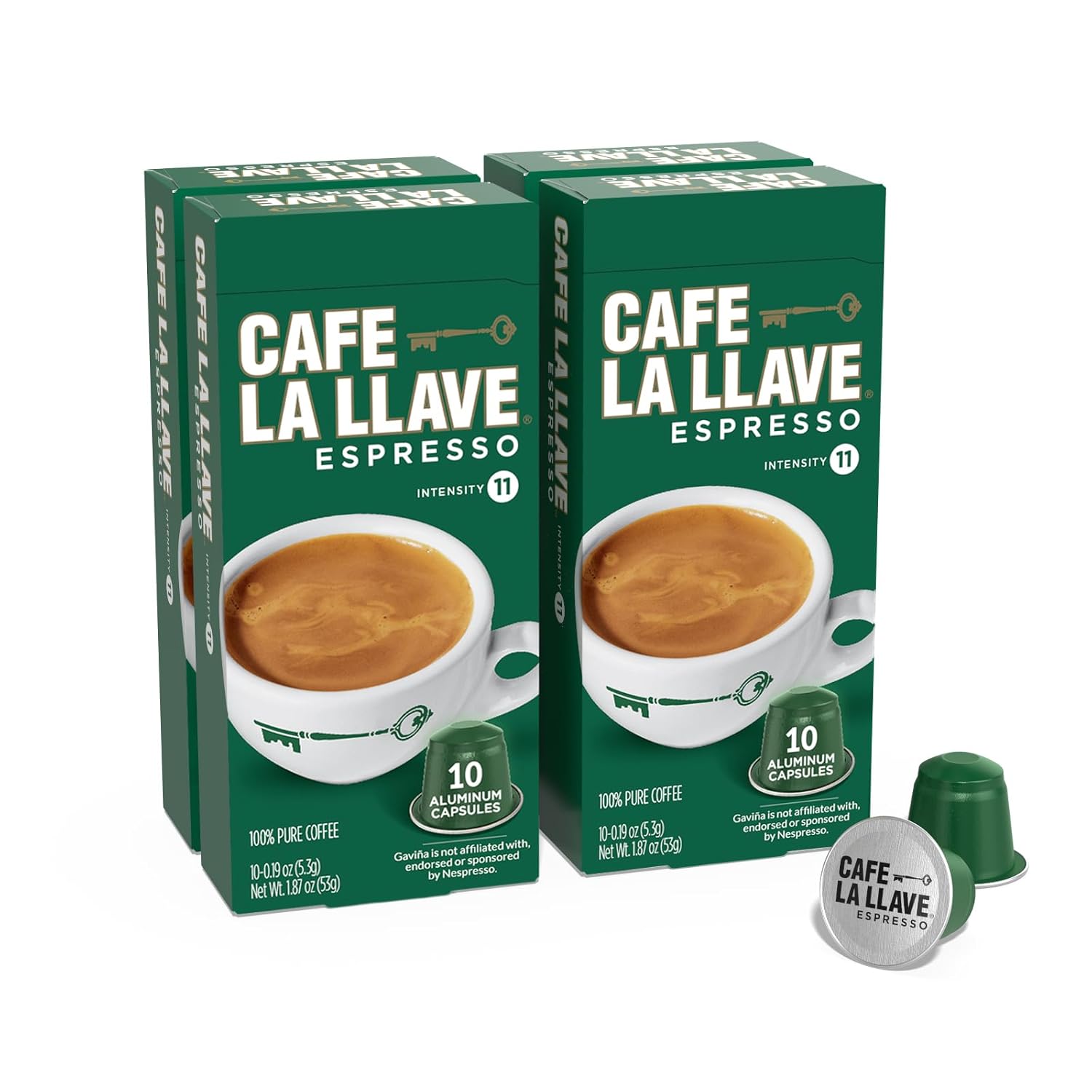 Cafe La Llave Latin Style Espresso Pods, Dark Roast, Compatible with Nespresso Original Line, 40 Count Aluminum Capsules