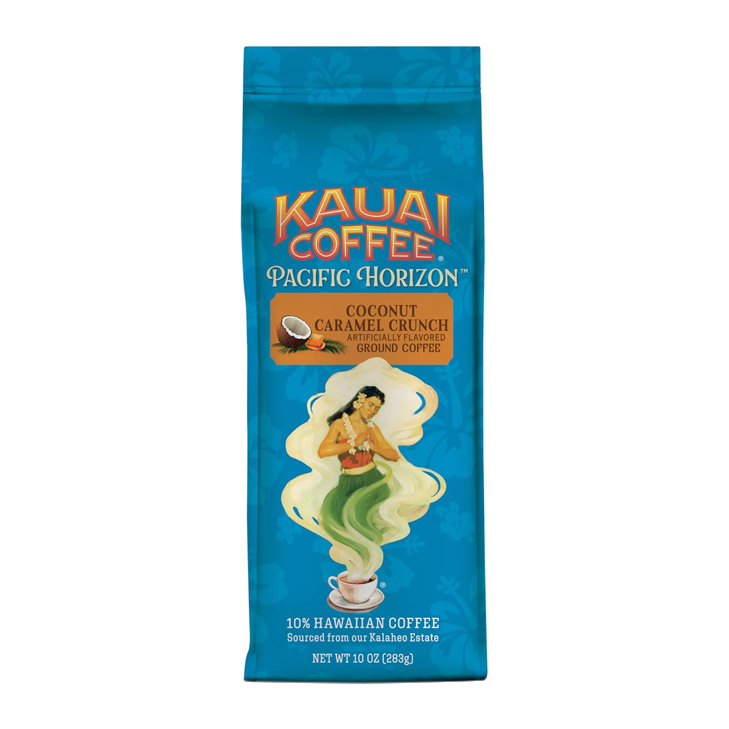Kauai Coffee Ground Coffee – Smooth, Rich, Medium Roast – Nutty Caramel and Tropical Coconut – Arabica Coffee, 10% Hawaiian with No Bitterness – Coconut Caramel Crunch, 1 Pack of 10oz