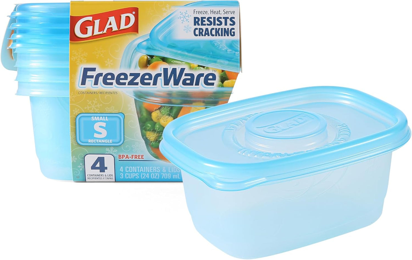 Gladware Freezerware Food Storage Containers, Large Rectangle Holds 64 Ounces of Food, 2 Count Set | Tupperware, Plastic Food Container, Meal Prep Container, Plastic Containers with Lids