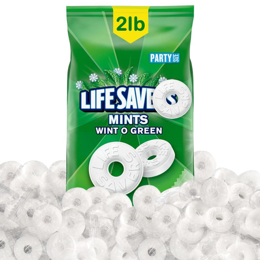Winto green Mints Bulk Individually Wrapped, 2lb Pack of LifeSavrs Hard Candy, Candy in Bulk Perfect for Holidays, Weddings and Corporate Events