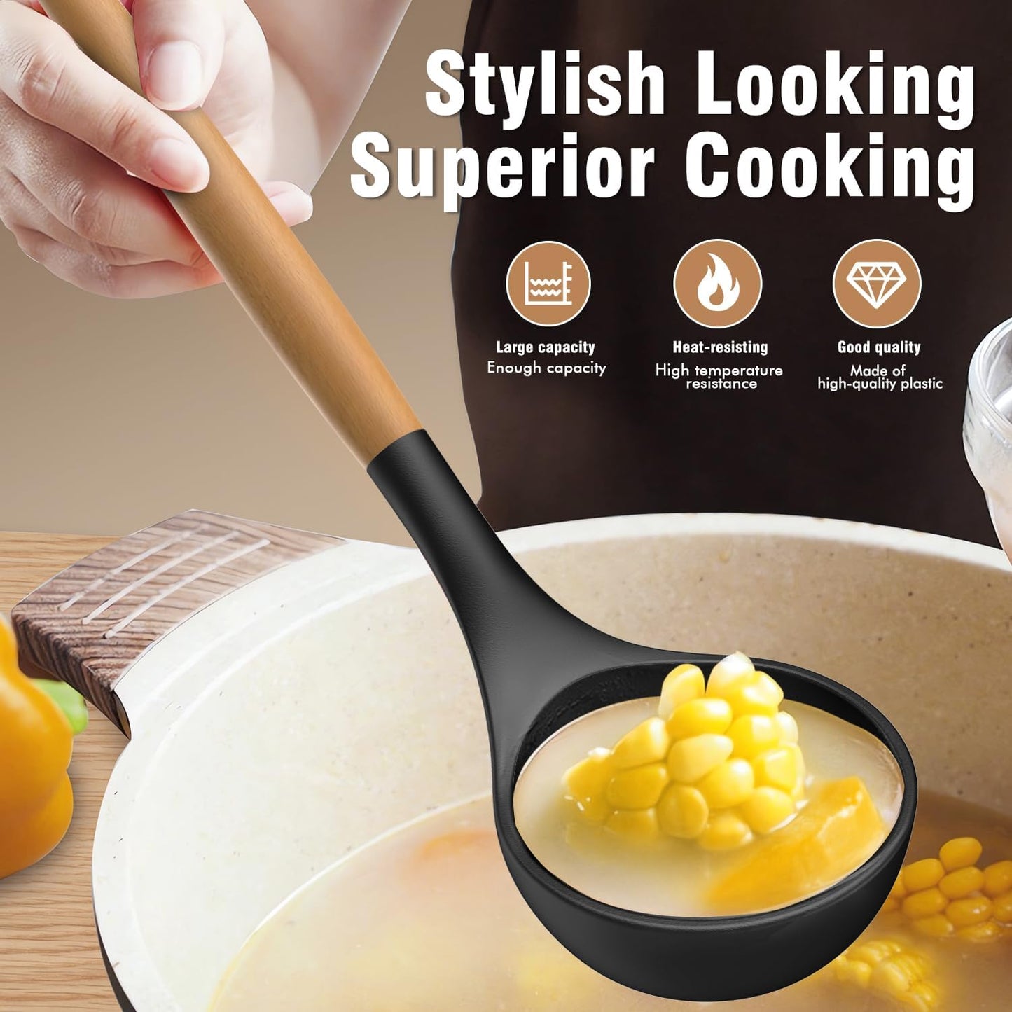 AVGPD Silicone Cooking Utensils Set with Wooden Handles – BPA‑Free