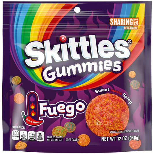 Skittles, Gummies Fuego Sweet and Spicy Gummy Candy, Sharing Size, Resealable, 12 Ounce