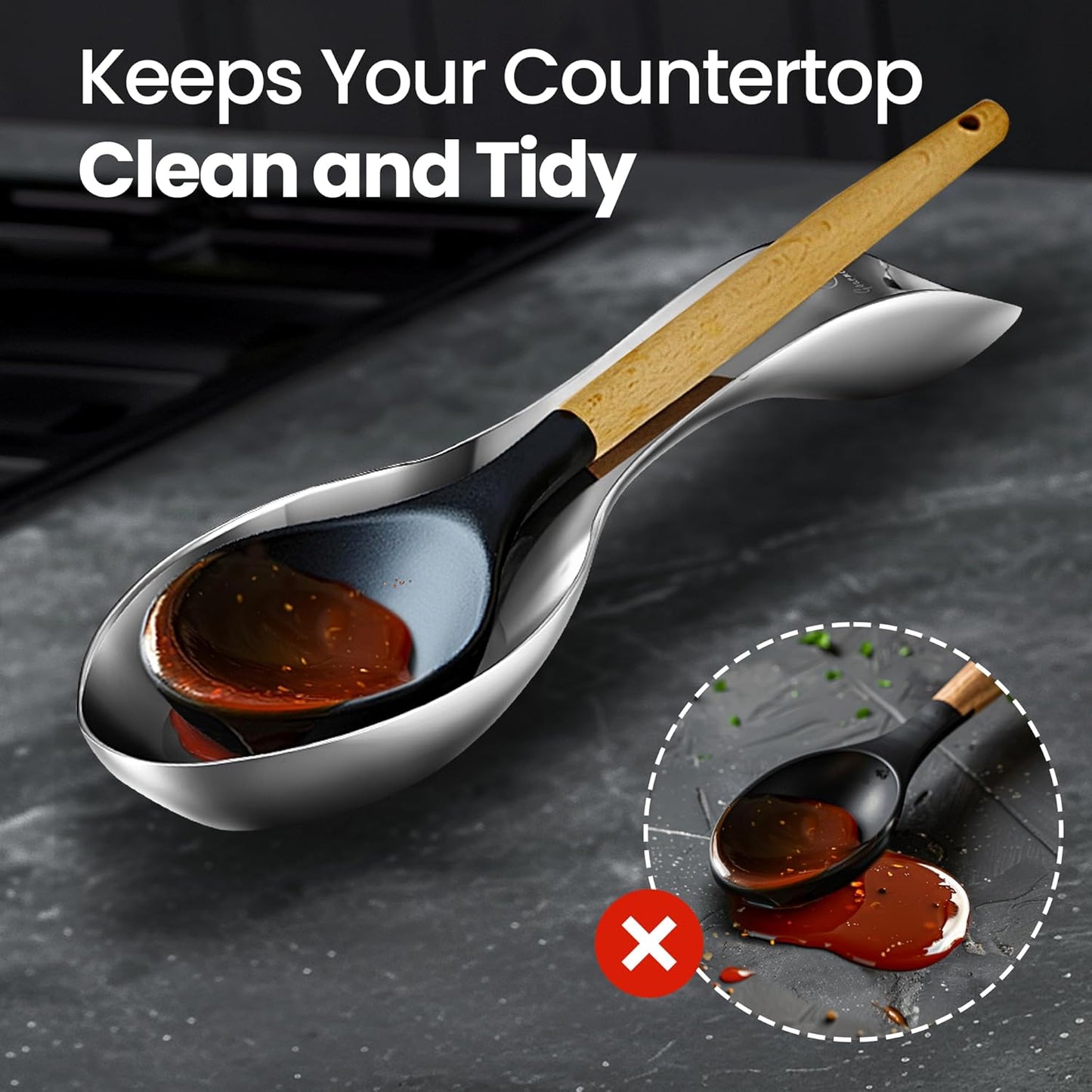 Break-Proof Kitchen Spoon Rest for Stove Top – Premium Stainless Steel Spoon Holder for Kitchen Counter – Mirror-Polished, Heavy-Duty with a Luxury Look – Dishwasher Safe & 5-Year Warranty