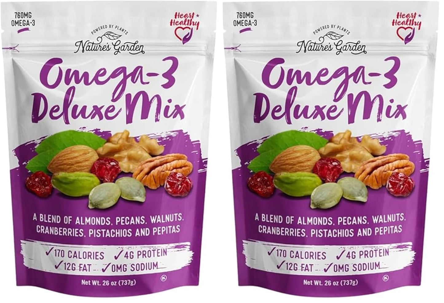 Nature's Garden High Energy Mix, Deluxe Mixed Nuts, Energy Boost, High Energy Trail Mix, Cranberries, Raisins, Almonds, Walnuts, Cholesterol Free, Sodium Free, No Artificial Ingredients – 1.2 Oz Bags (15 Individual Servings)