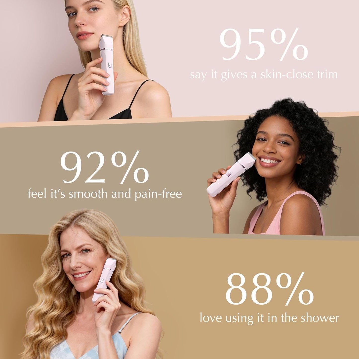 Bikini Trimmer for Women - Painless Electric Razors for Silk Skin,Cordless Body Shaver for Trip,Replaceable Lady Facial Razor, IPX7 Waterproof&Easy Cleaning, Ceramic Blade, USB Charge Dock Pink
