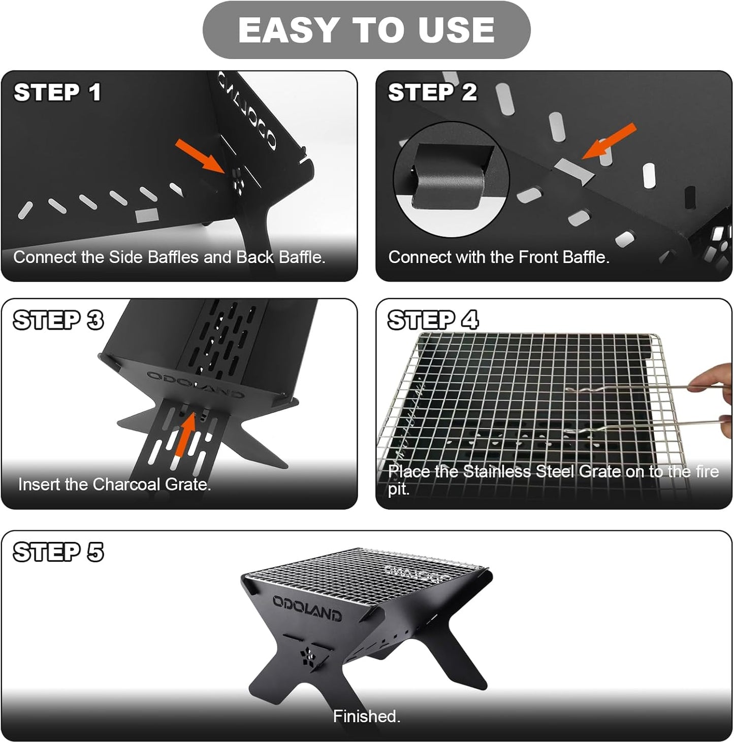 Odoland Camping Campfire Grill, Portable Folding Charcoal Grills, Backpacking BBQ Grill, Heavy Duty Firepit Grill with Carry Bag for Outdoor Cooking, Bonfire, Patio, Backyard