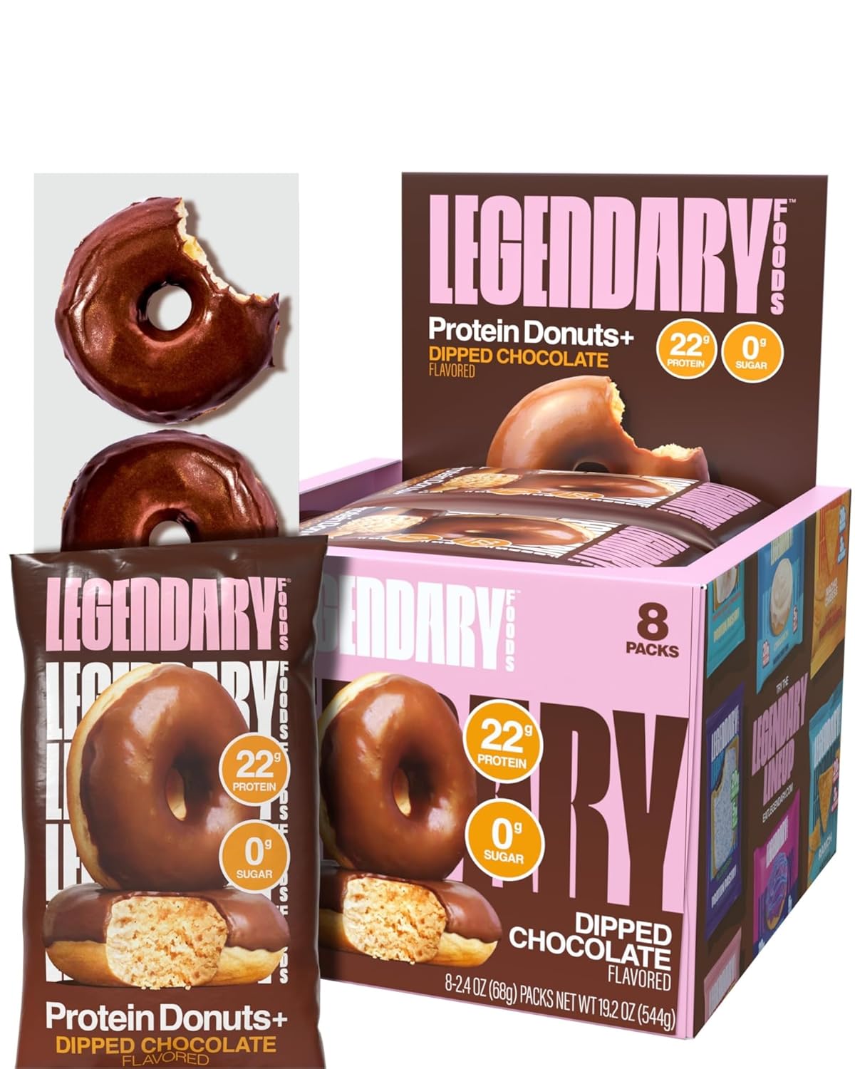 Legendary Foods Protein Donuts - 22g Protein, Glazed Vanilla, Zero Sugar Snack, Gluten Conscious, Low Carb, Keto Suitable, Diabetic and GLP-1 Diets - 8 Pack with Two Donuts per pack