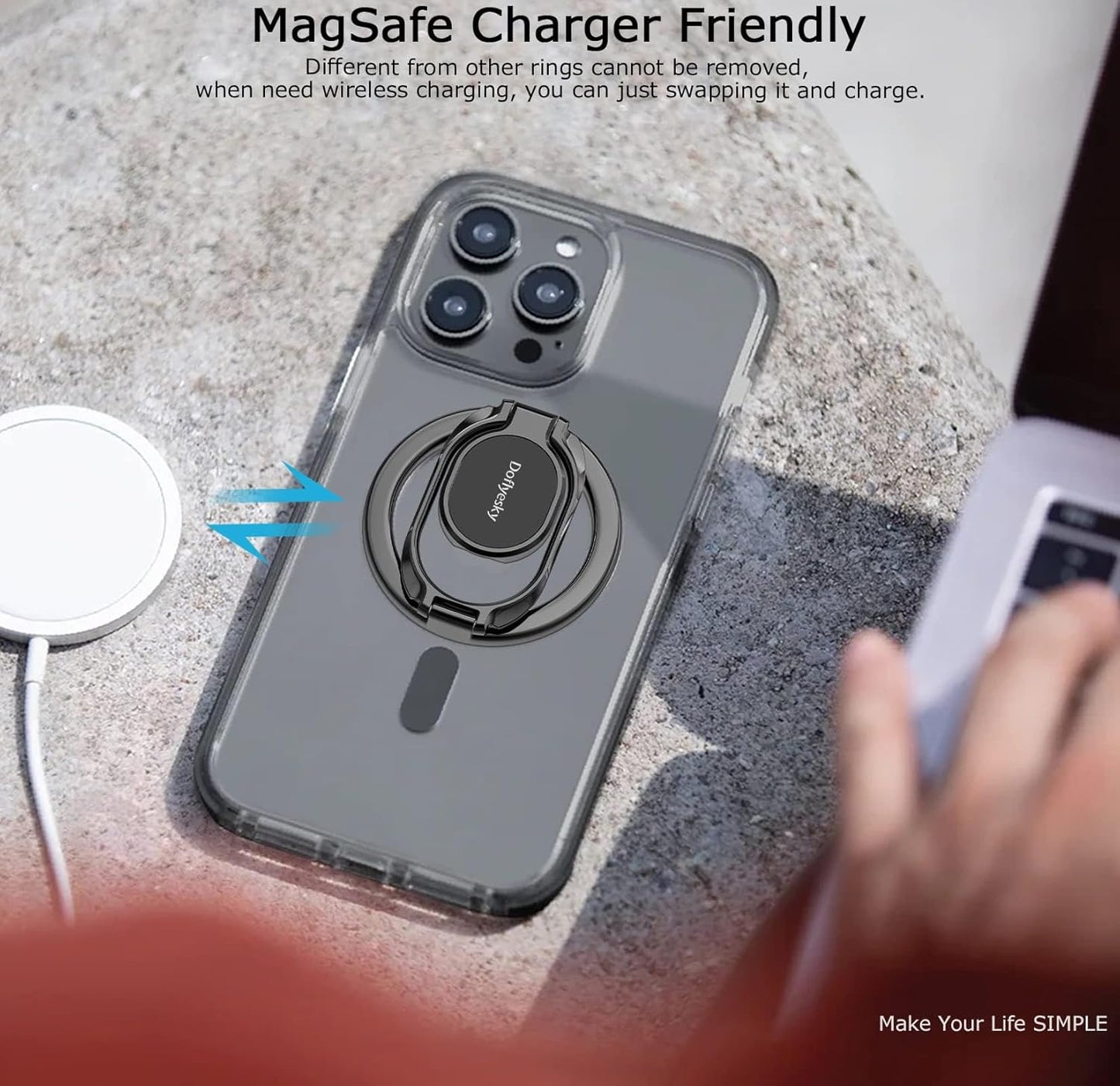Magnetic Phone Ring Holder with Magsafe, Double Adjustable Gym Finger Ring Grip, Removable Phone Grip, for iPhone, iPad and Smartphones, Compatible with Magnetic Car Mount (Colorful)