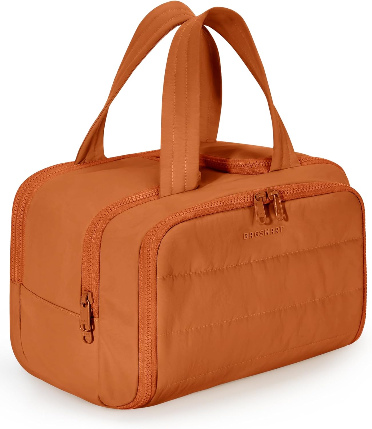 BAGSMART Travel Toiletry Bag, Lightweight Large Wide-open Travel Bag for Women, Puffy Cosmetic Makeup Bag Organizer with Handle for Accessories,Essentials, Toiletries, Black