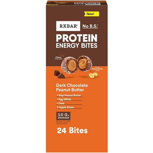 RXBAR Protein Energy Bites, Gluten Free Protein Balls, Dark Chocolate Peanut Butter, 21.1oz Box (24 Bites)