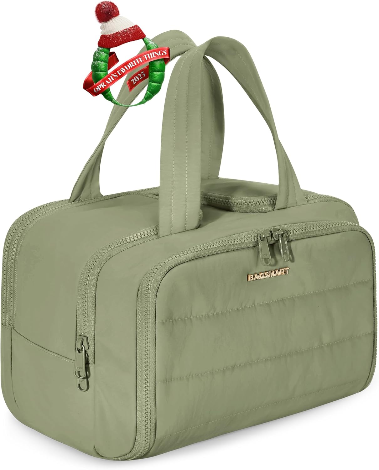 BAGSMART Travel Toiletry Bag, Lightweight Large Wide-open Travel Bag for Women, Puffy Cosmetic Makeup Bag Organizer with Handle for Accessories,Essentials, Toiletries, Black