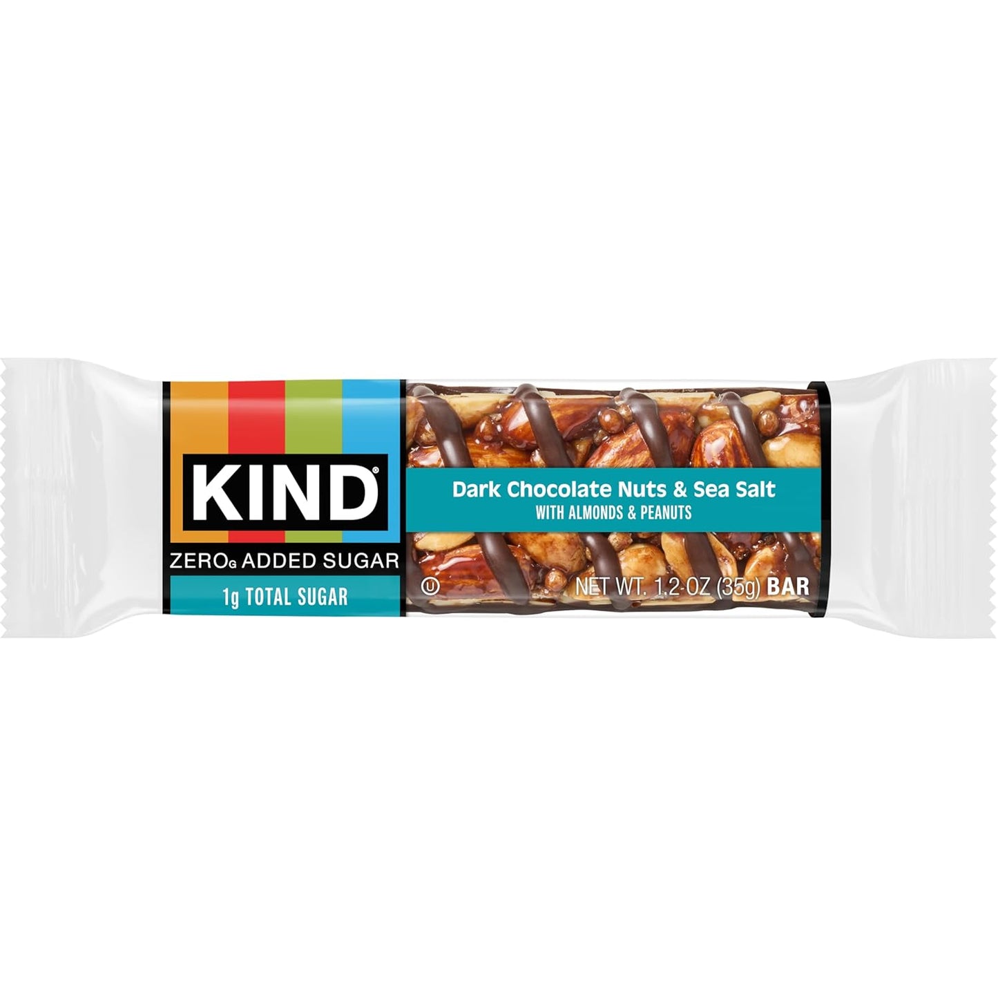 Kind Zero Added Sugar Healthy Snacks Bars, Dark Chocolate Nuts & Sea Salt, Gluten Free, High Fiber, Keto Snacks, 5g Protein, 5 Count
