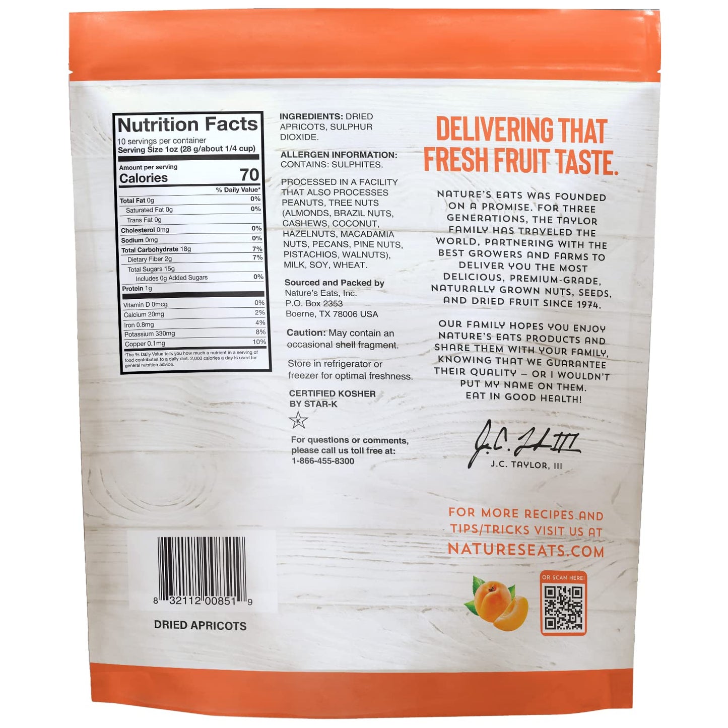 Nature's Eat Sun Dried Turkish Apricots - Dried Apricots Organic, Healthy Fruit Snacks for Adults & Kids - No Sugar Added - Gluten Free & Vegan - Resealable Bag 10 Ounce (Pack of 1)