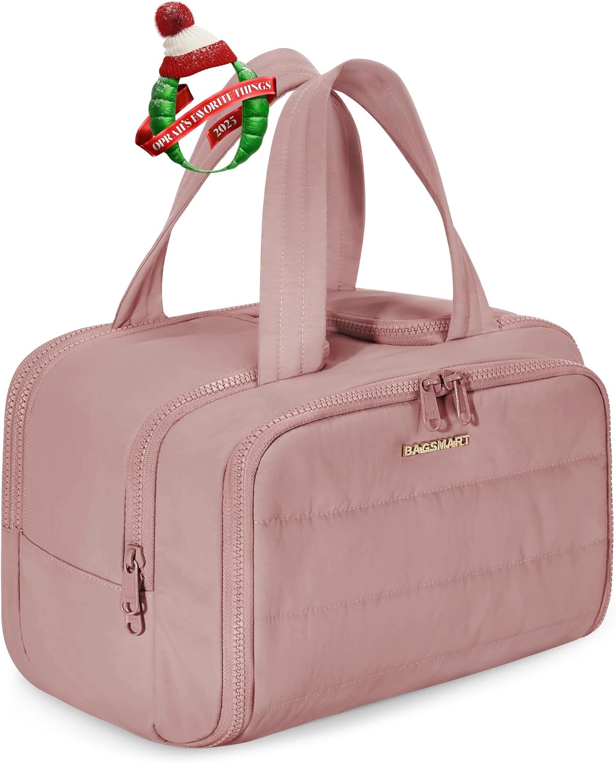 BAGSMART Travel Toiletry Bag, Lightweight Large Wide-open Travel Bag for Women, Puffy Cosmetic Makeup Bag Organizer with Handle for Accessories,Essentials, Toiletries, Black