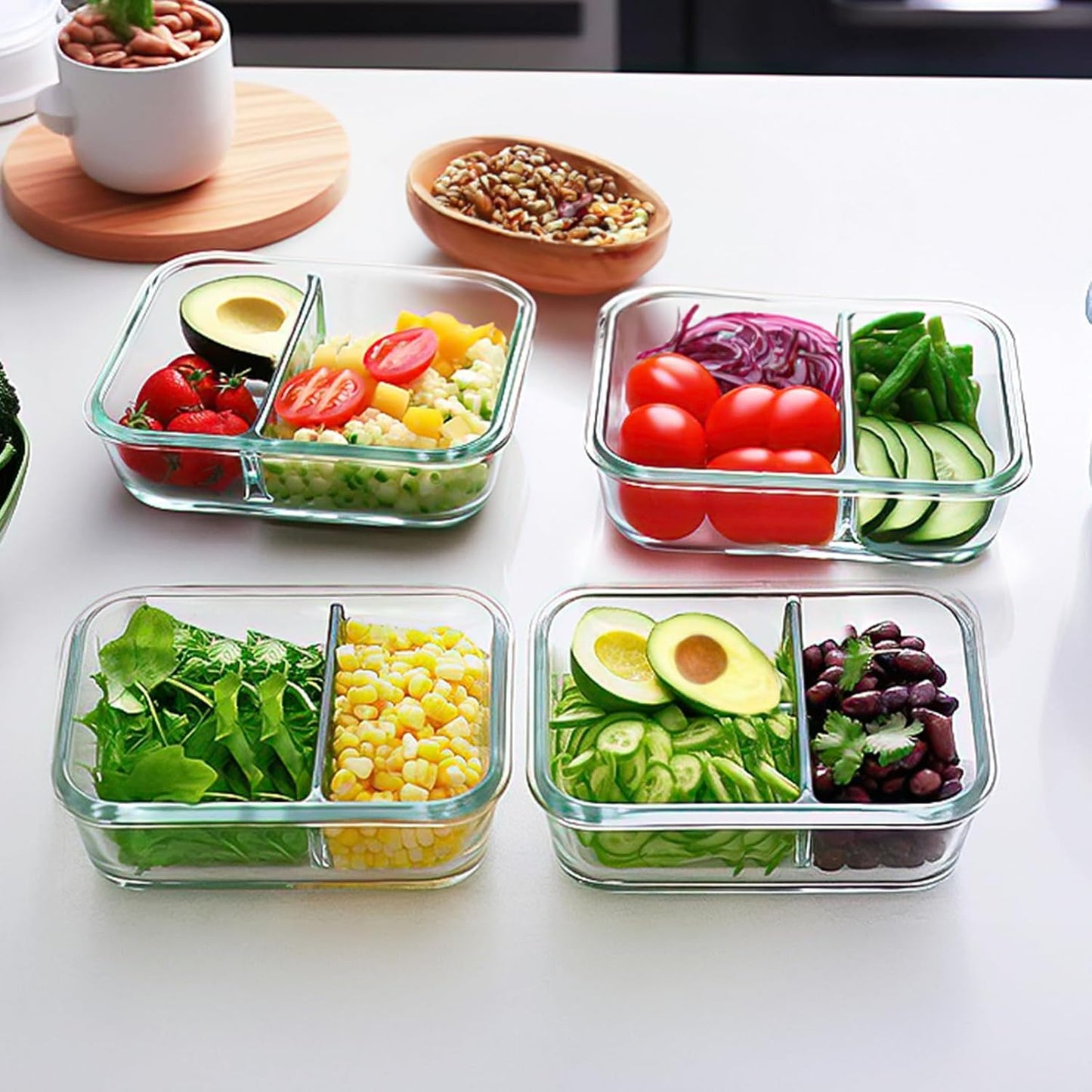 M MCIRCO 10-Pack,30 Oz Glass Meal Prep Containers 2 Compartments Airtight Lunch Bento Boxes with Lids, Glass Food Storage Containers, Microwave, Oven, Freezer and Dishwasher
