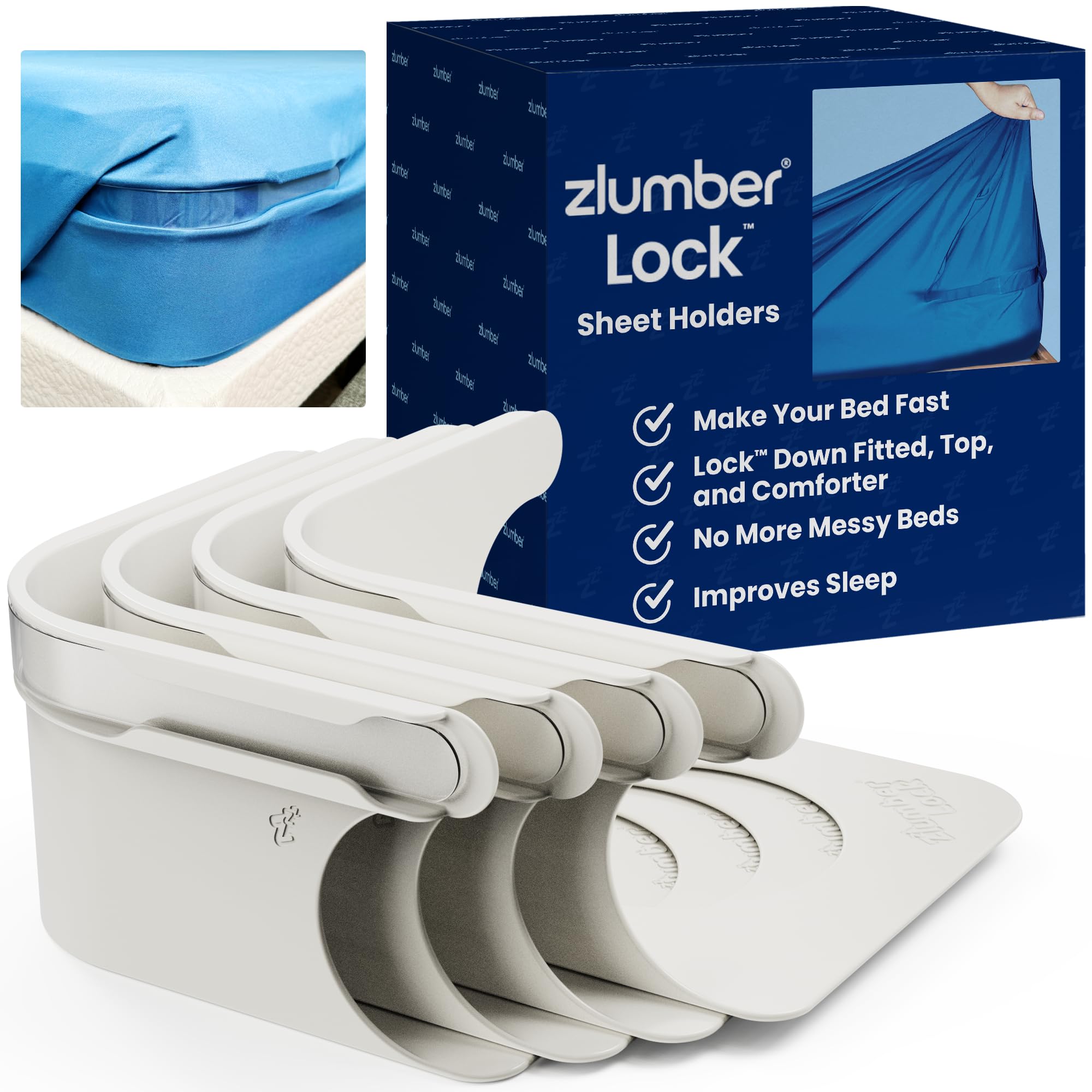 The Original USA Patented ZlumberLock – Secure Sheet Holder with Heavy-Duty Mattress Straps – No More Loose Bedding, Universal Fit, Easy One-Time Installation
