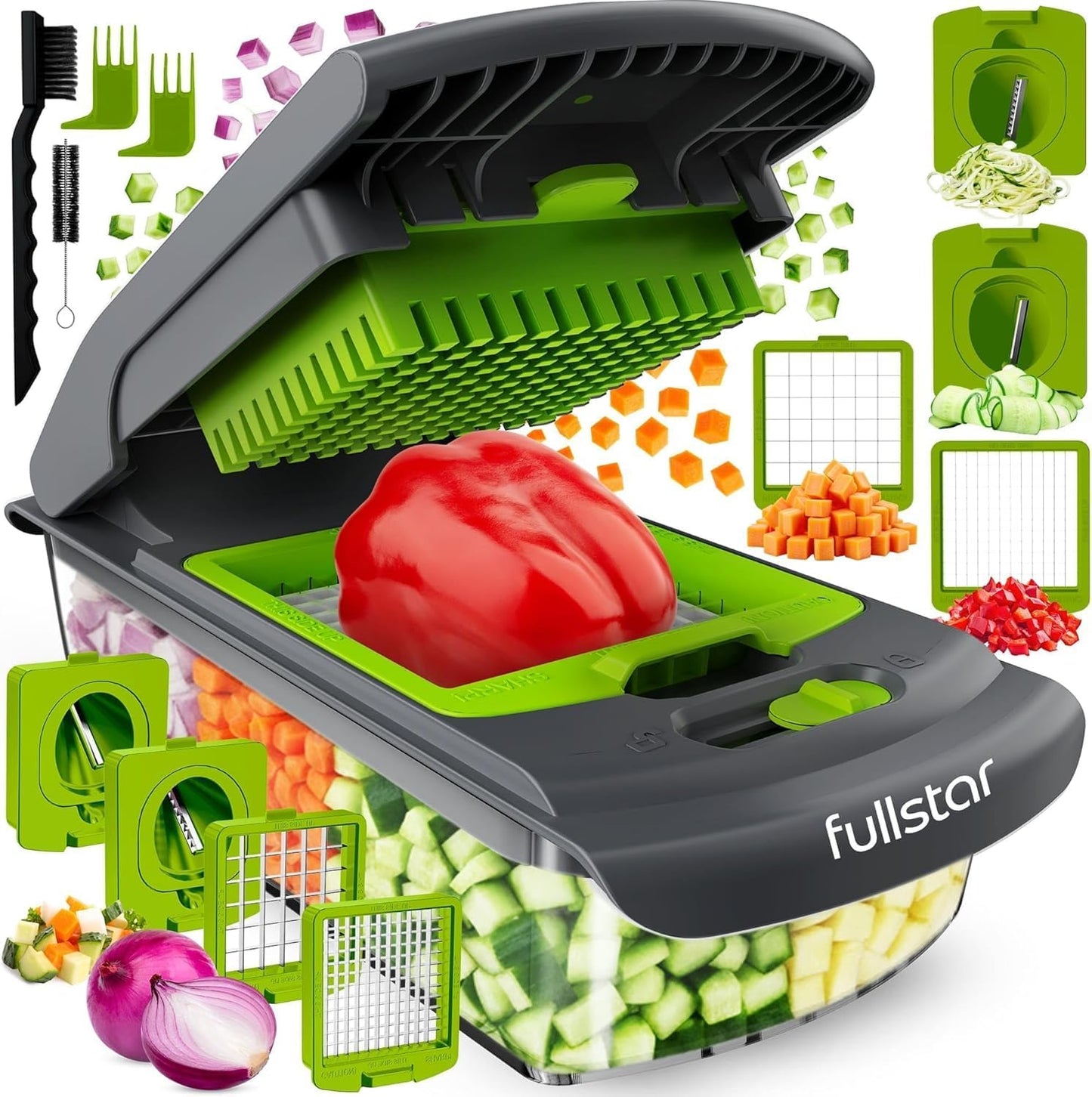 Fullstar The Original Pro Chopper - Vegetable Chopper and Spiralizer, Food Chopper with Container, Fruit Slicer, Kitchen Gadgets & Gifts, Home Essentials (4 in 1, White)