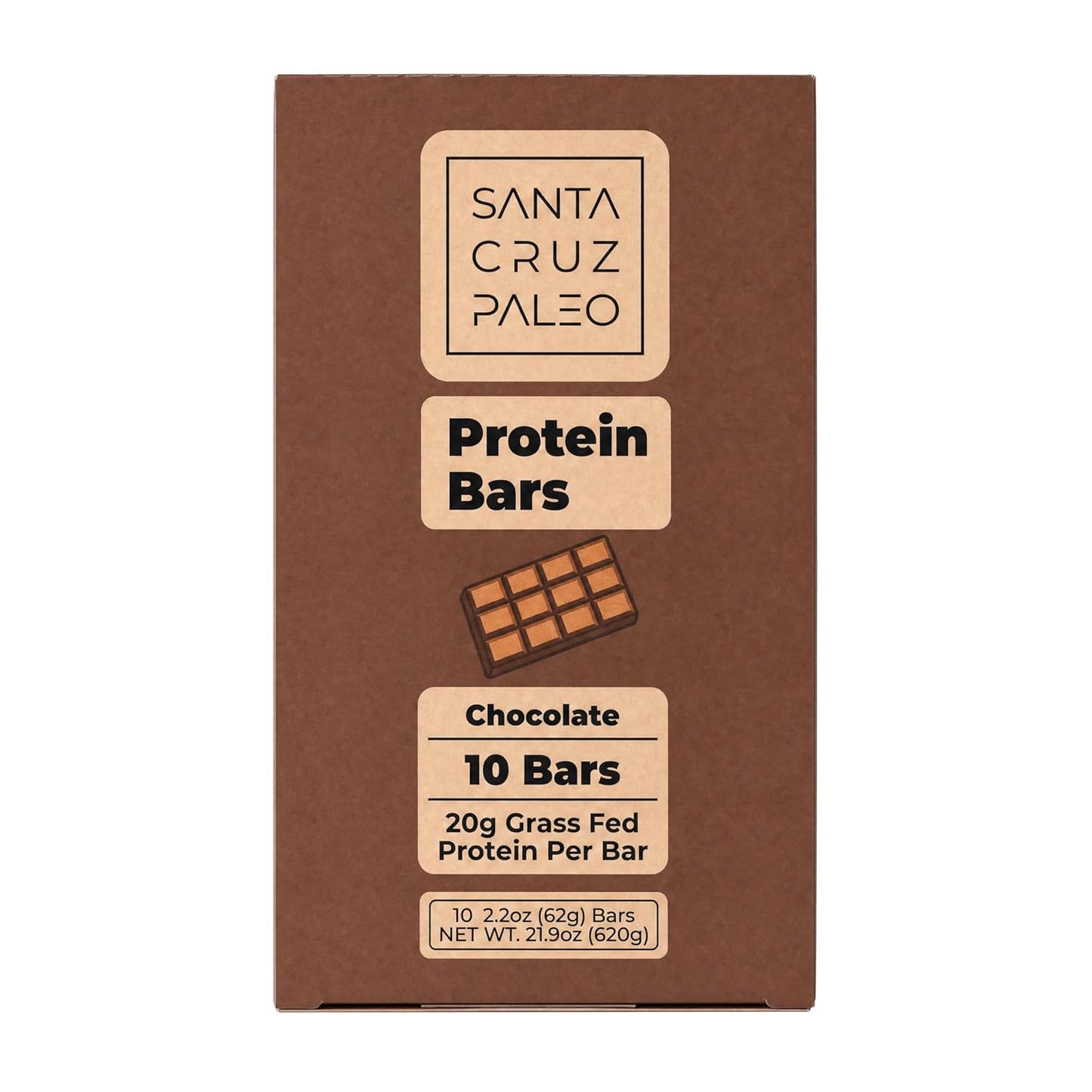 Santa Cruz Paleo Protein Bar – 20g Grass-Fed Whey & Collagen Protein – Wildflower Honey Sweetened, No Seed Oils, High Protein Snack Bar (Peanut Butter Flavor, Pack of 10)