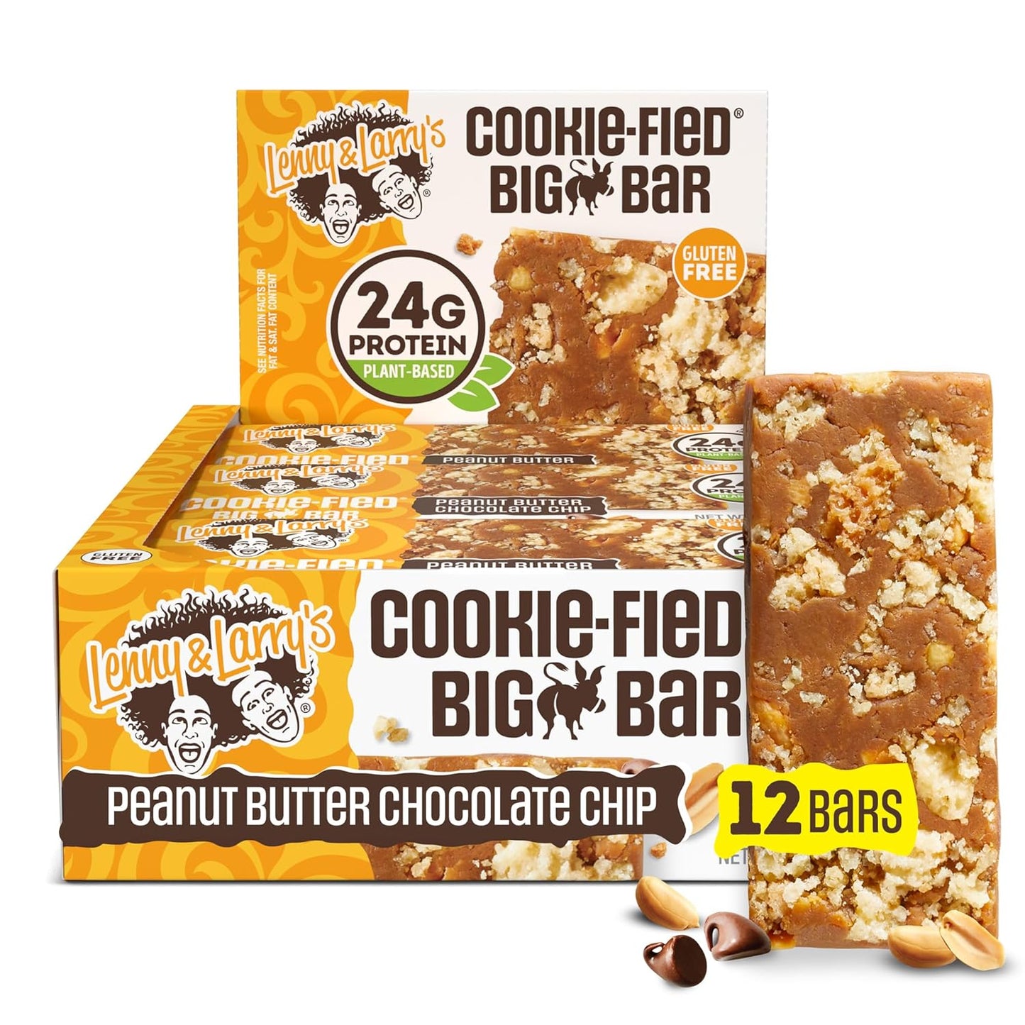 Lenny & Larry's Cookie-fied BIG BAR – Peanut Butter Chocolate Chip Vegan Protein Bars 12x90g – Healthy Snacks, 24g Plant Protein & 10g Prebiotic Fiber – Gluten-Free Power Bar & Vegan