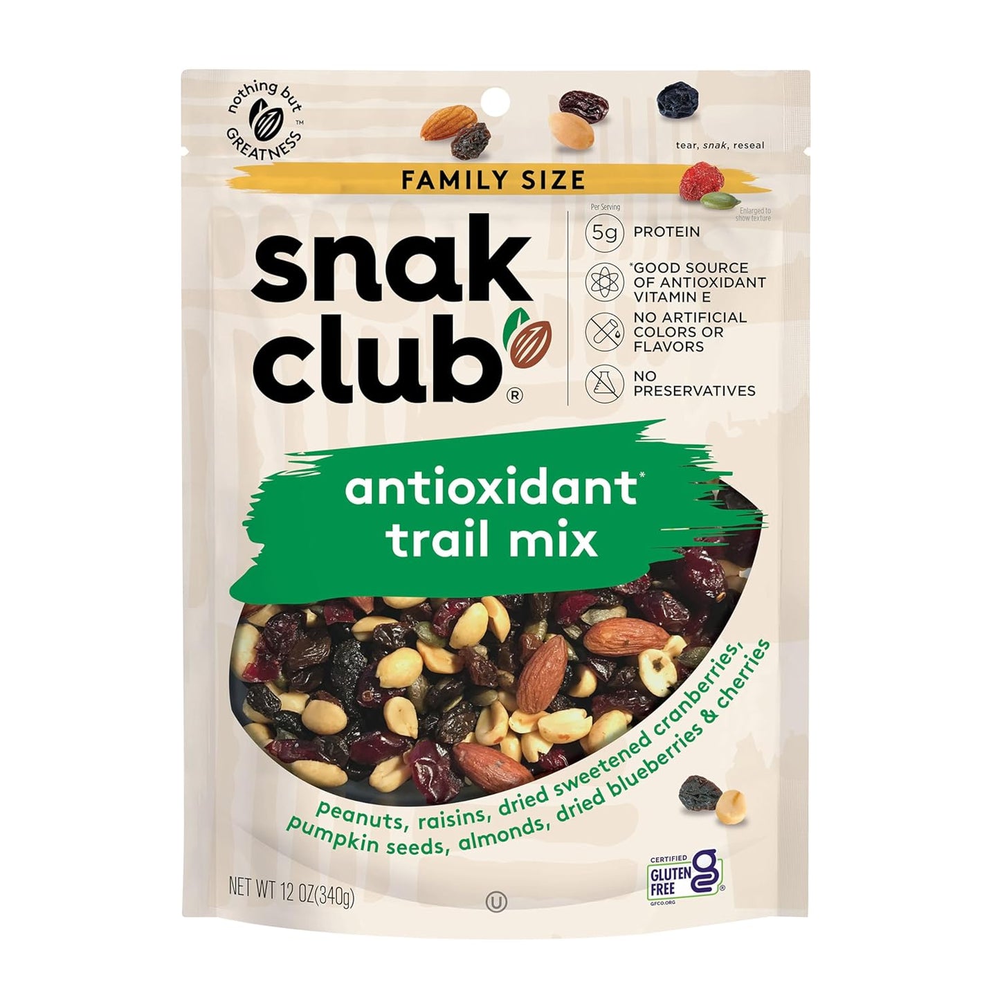 Snak Club Peanut Butter Chocolate Trail Mix with Peanuts, Peanut Butter M&M’S, Toffee Peanuts, and Pretzels, 11 oz Resealable Bag
