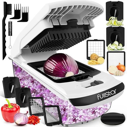 Fullstar Vegetable Chopper and Spiralizer - Food Chopper with Container, Fruit Slicer, Kitchen Gadgets & Accessories, Home Essentials (4 in 1, White)