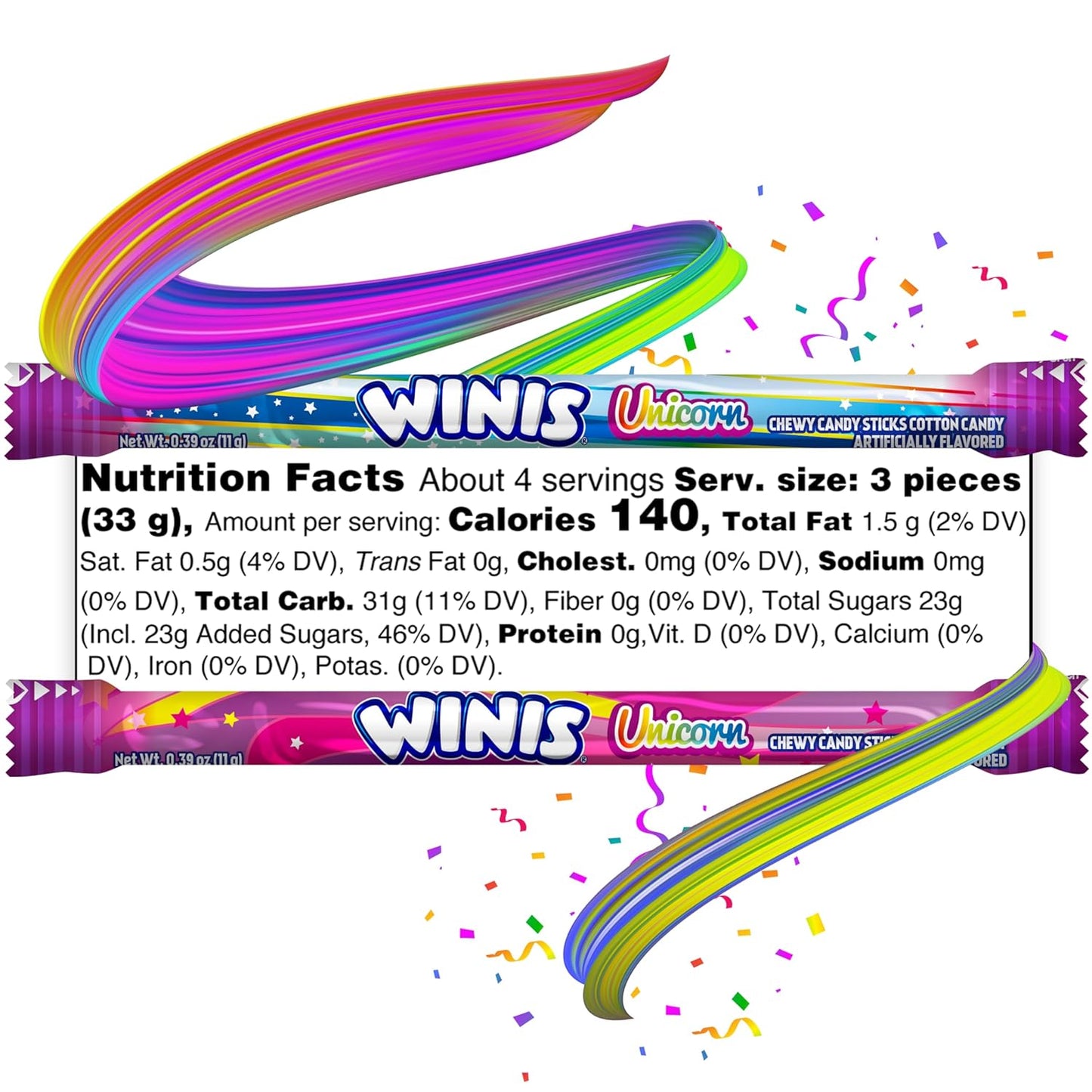 Winis Unicorn | Chewy Candy Swirl | Cotton-Candy Flavored | Sharing Size 4.3 Oz Bag - 11 Pieces | Gifts, Holiday, Parties, Concessions, Pantry, Non-Melting, Party