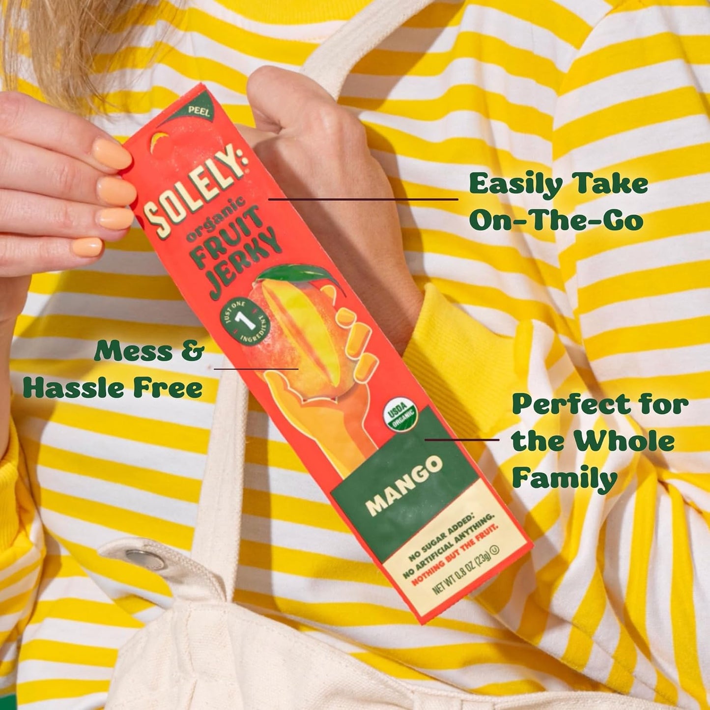 SOLELY - Organic Fruit Jerky Variety Pack - 8 Flavors, 8 Individually Wrapped Fruit Strips - Fruit Leather - Healthy Snacks for Adults & Kids - Non GMO, Vegan - 0.8oz (23g)