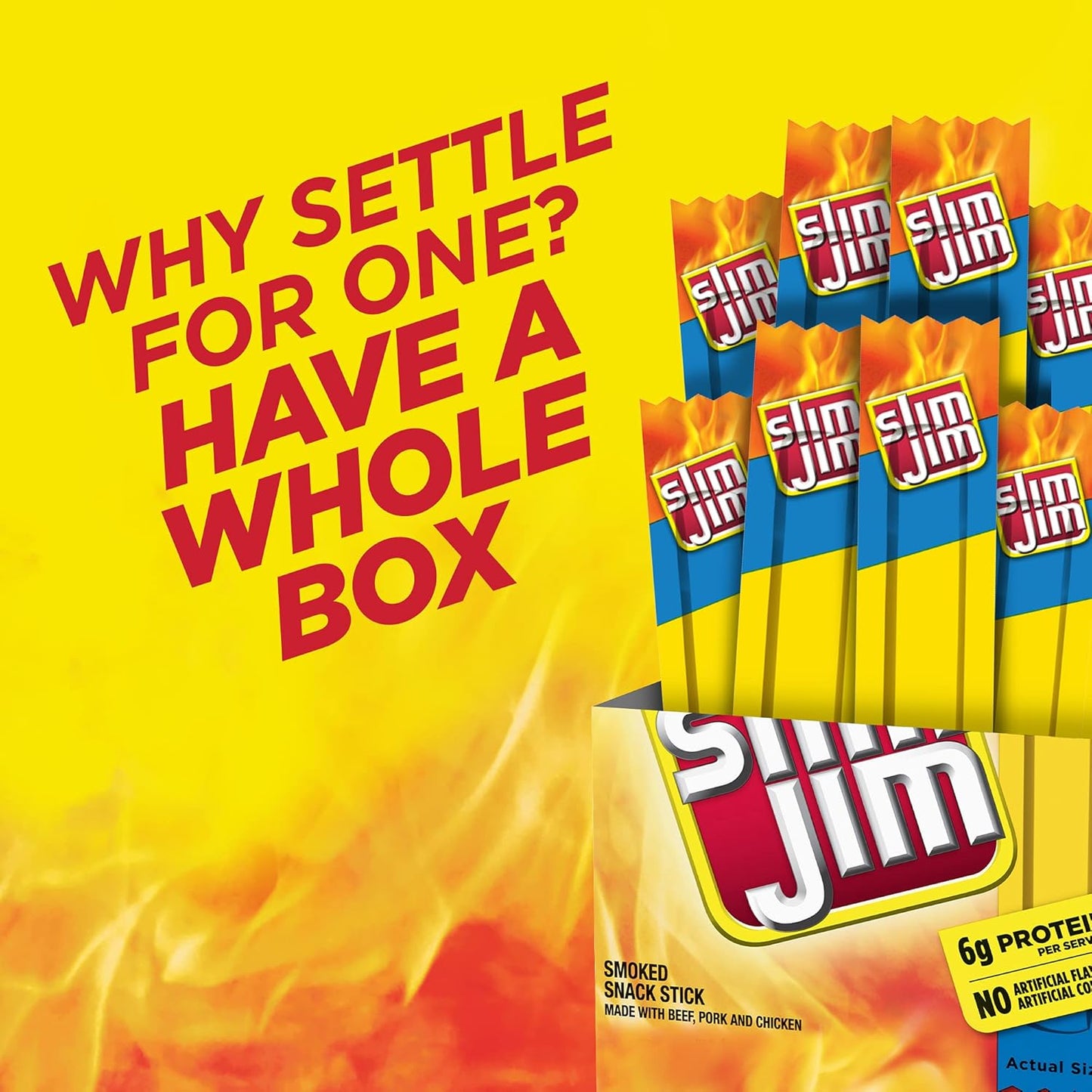 Slim Jim Smoked Meat Sticks, Mild Flavor, 6g Protein Per Serving, Snack Size, 0.28 oz. (26 Count)