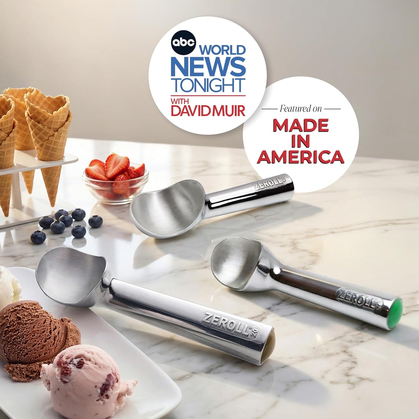 Zeroll, Size 20, in Silver 1020 Original Ice Cream Unique Liquid Filled Heat Conductive Handle Simple One Piece Aluminum Design Easy Release 40 Scoops per, 2-Ounce