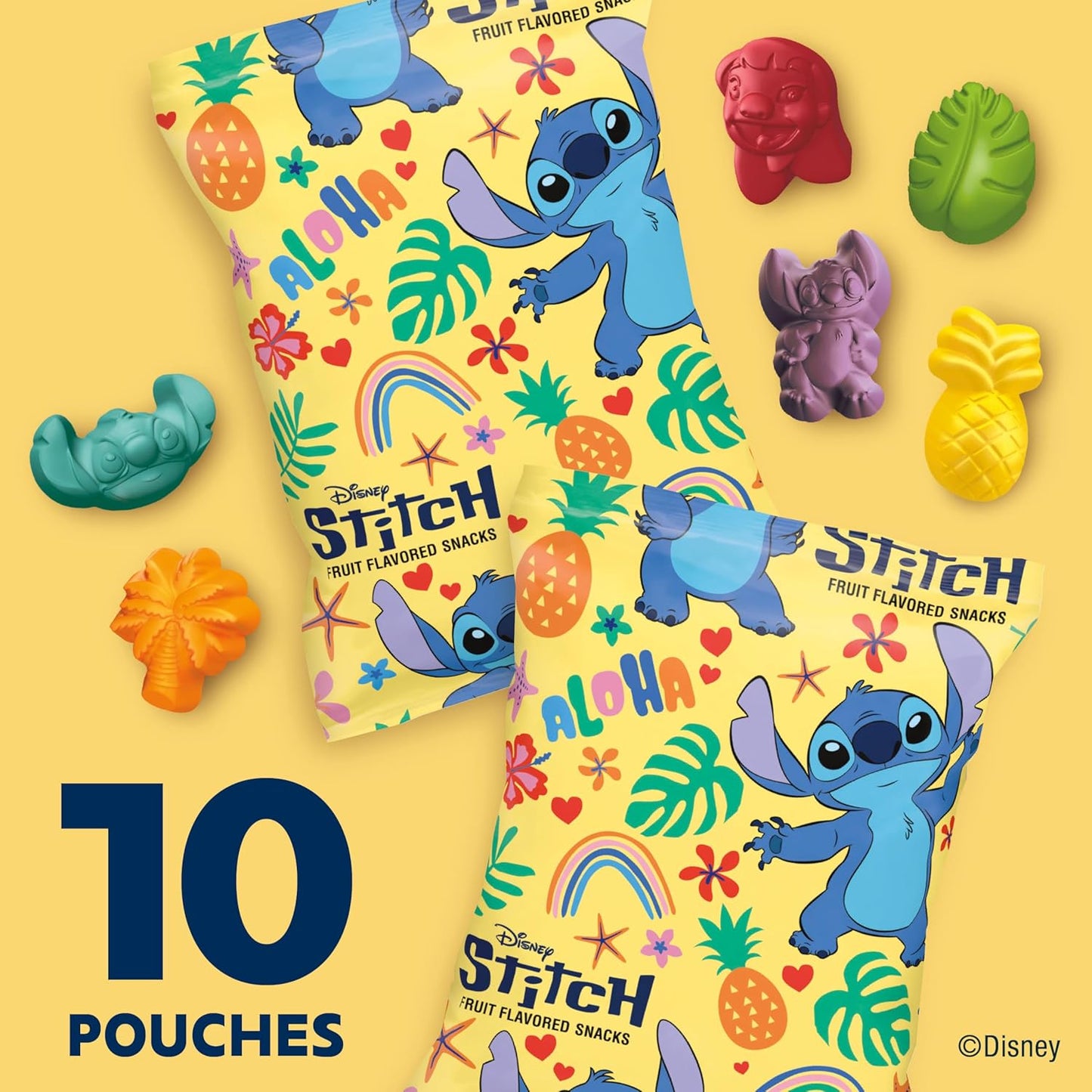 Disney Stitch Fruit Flavored Snacks, Fat Free and Gluten Free Snacks, 8 oz (10 Pouches)