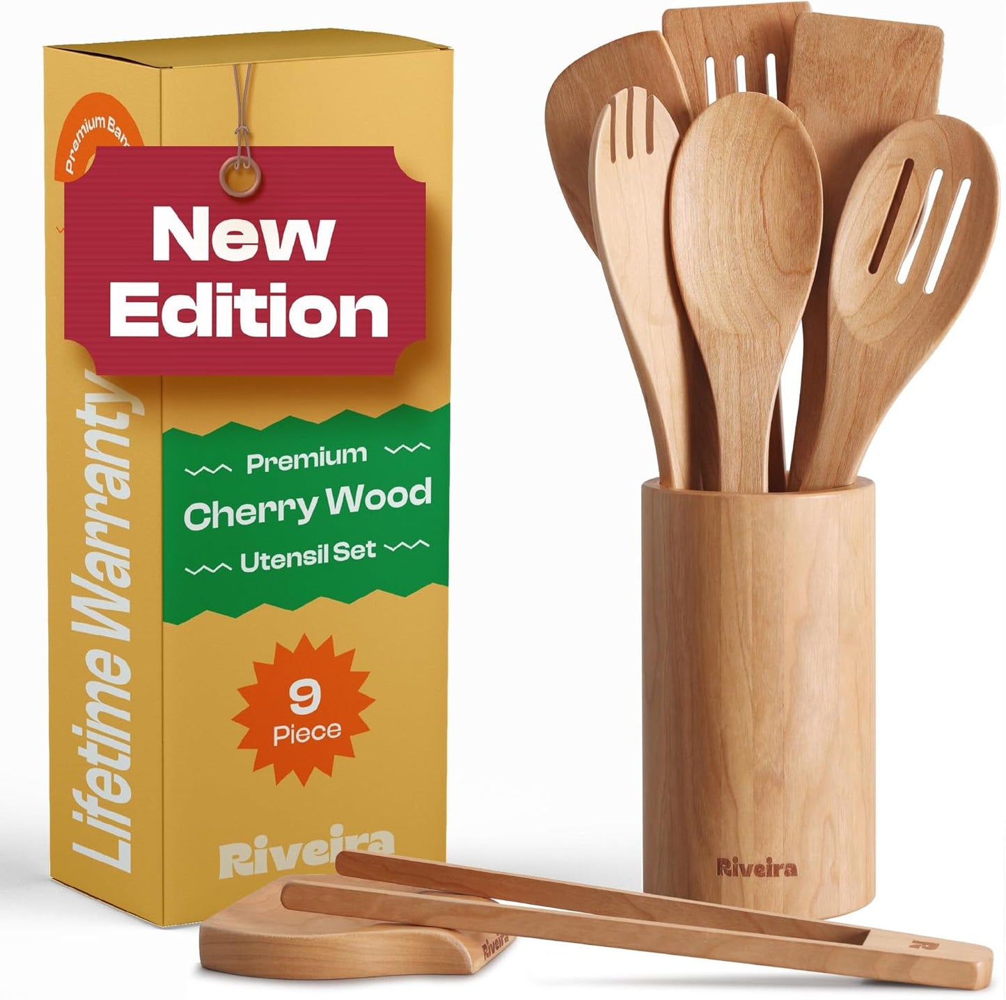 Riveira Bamboo Cooking Spoons 6-Piece – Wooden Cooking Utensils Set with Wooden Spoons for Cooking & Spatulas Wooden Utensil Sets – Premium Kitchen Utensils Set – Durable First Apartment Essentials