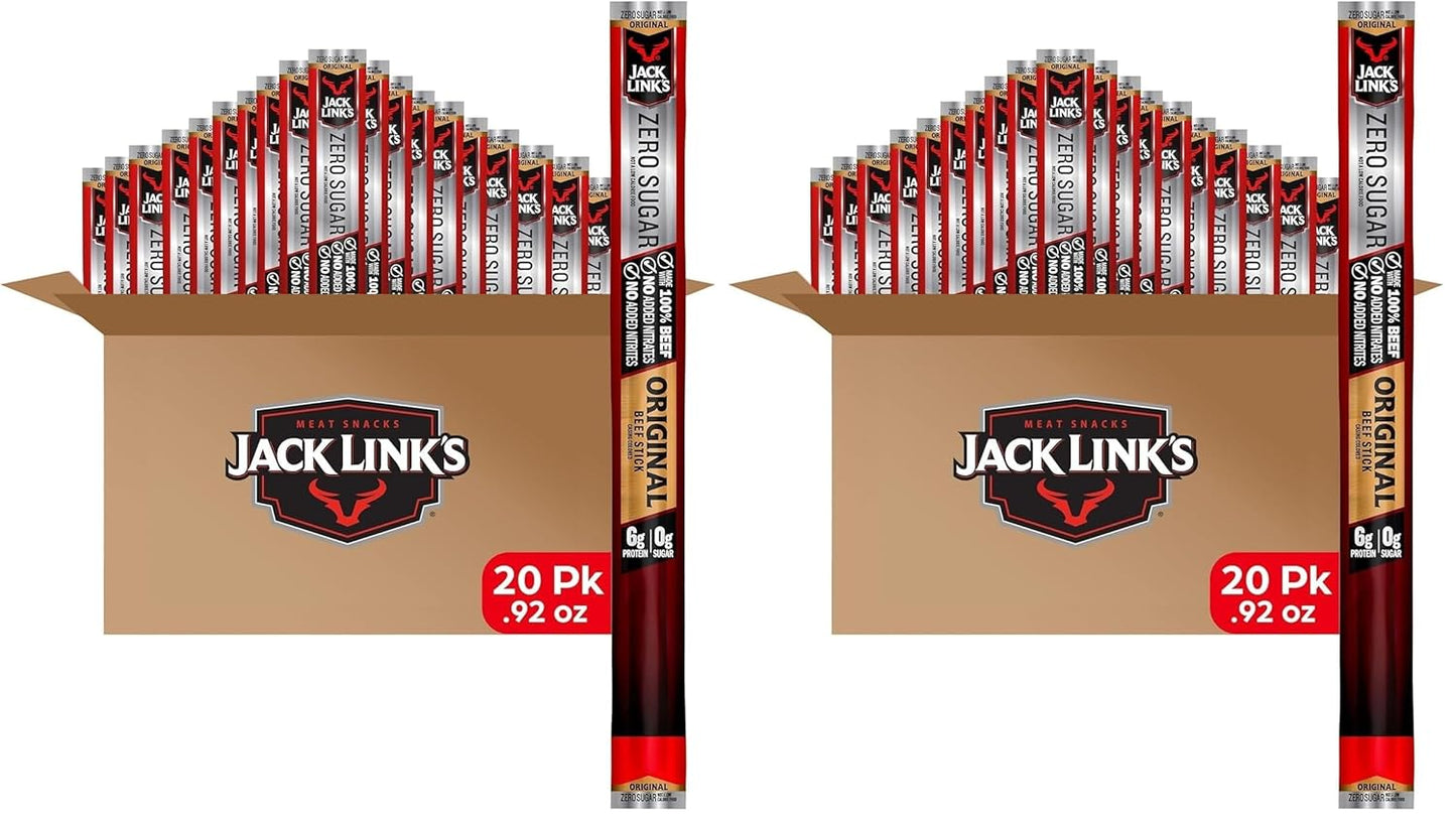 Jack Link's Beef Jerky Sticks Variety Pack - Original, Teriyaki & Zero Sugar - Made with 100% Real Beef - Ready to Eat Real Meat Protein Snacks - 5g Protein per Serving - (20 Pack) 0.92 oz
