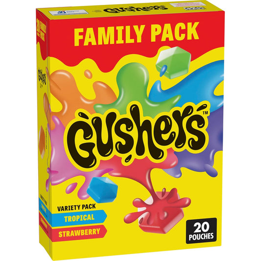Gushers Fruit Flavored Snacks, Tropical and Strawberry Flavors, Family Pack, 20 Ct, 16 oz