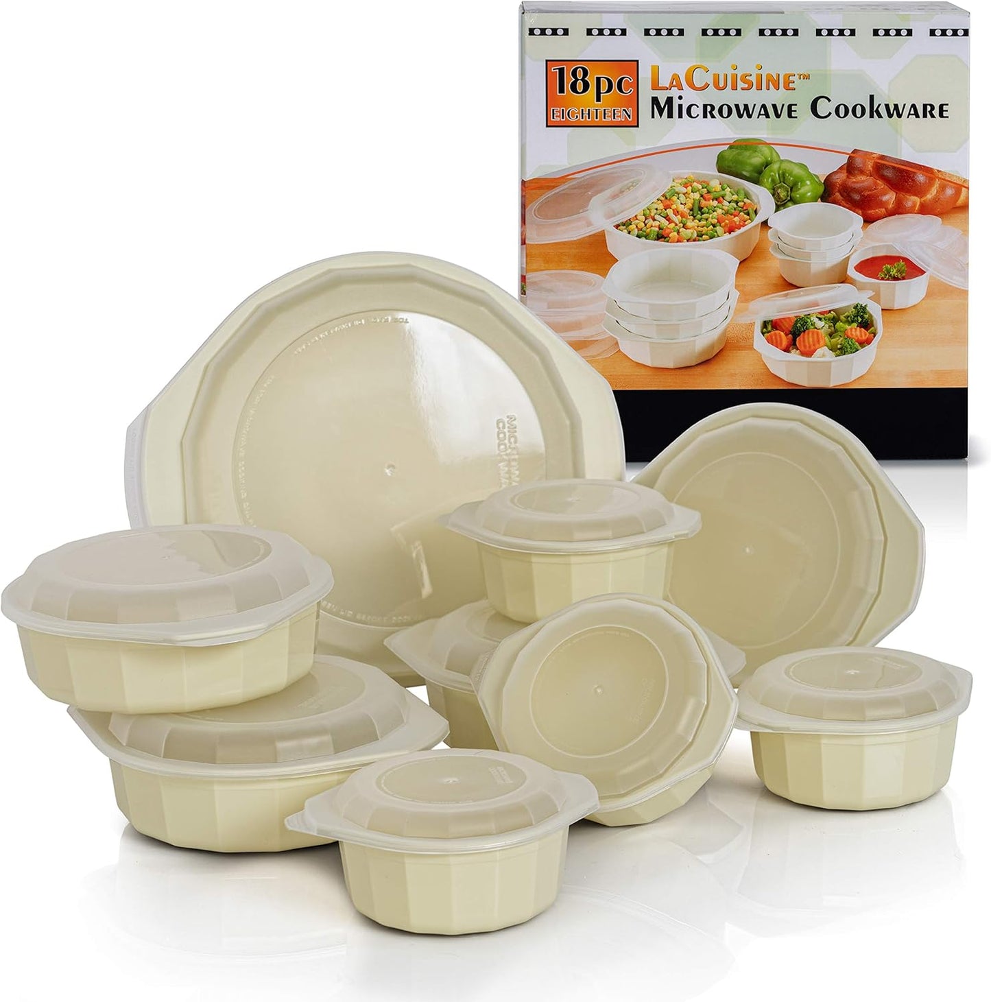 LaCuisine 18 Piece Microwave Cookware Set, White