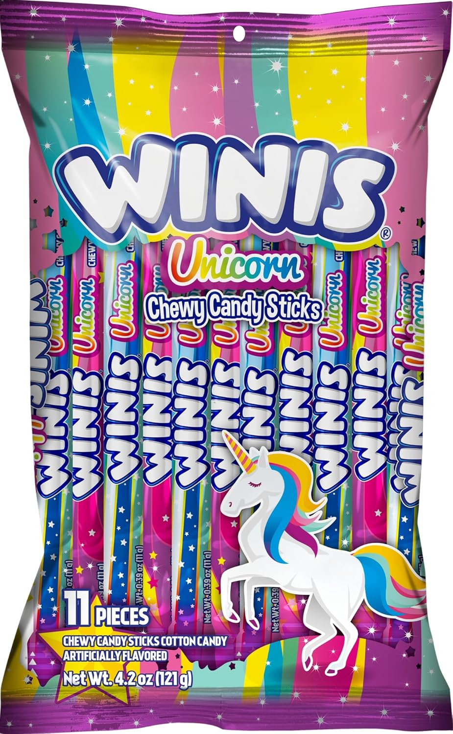 Winis Unicorn | Chewy Candy Swirl | Cotton-Candy Flavored | Sharing Size 4.3 Oz Bag - 11 Pieces | Gifts, Holiday, Parties, Concessions, Pantry, Non-Melting, Party